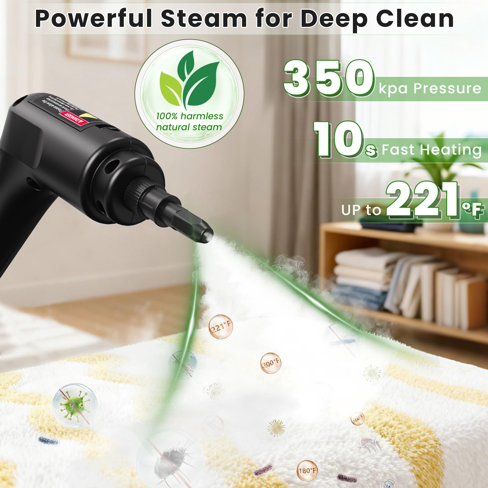 Dampfreiniger für Zuhause, 2500 W leistungsstark, 1600 ml große Kapazität, elektrisch (Grreen, 1600 ml)
