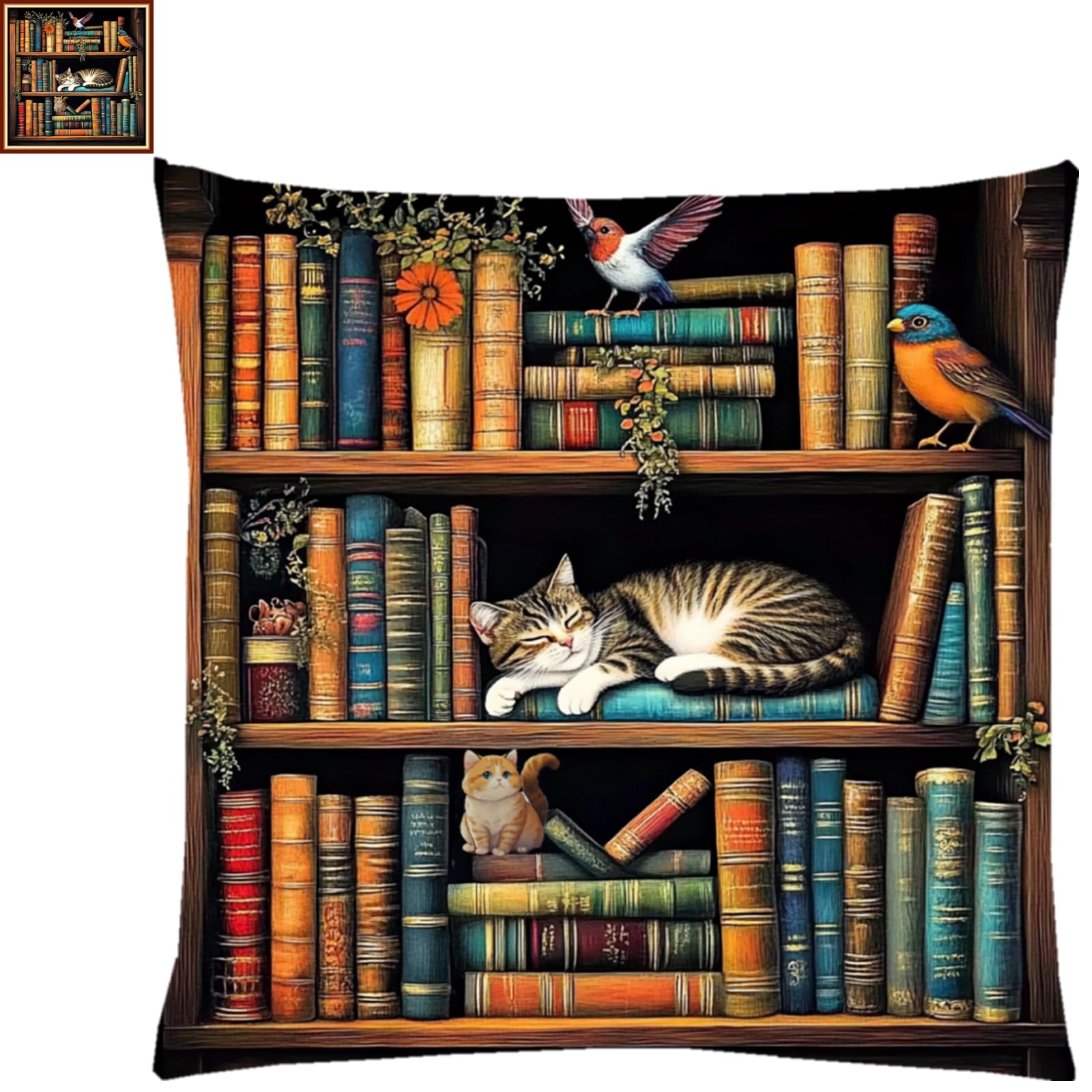 Stamped Cross Stitch Kits for Adults Beginners Pillow Needlepoint Kit with Embroidery Pattern Needlework Kit Prestamped Stitches Kit 11CT Cross Stitching-Sleeping Lazy Cat 18x18 inch