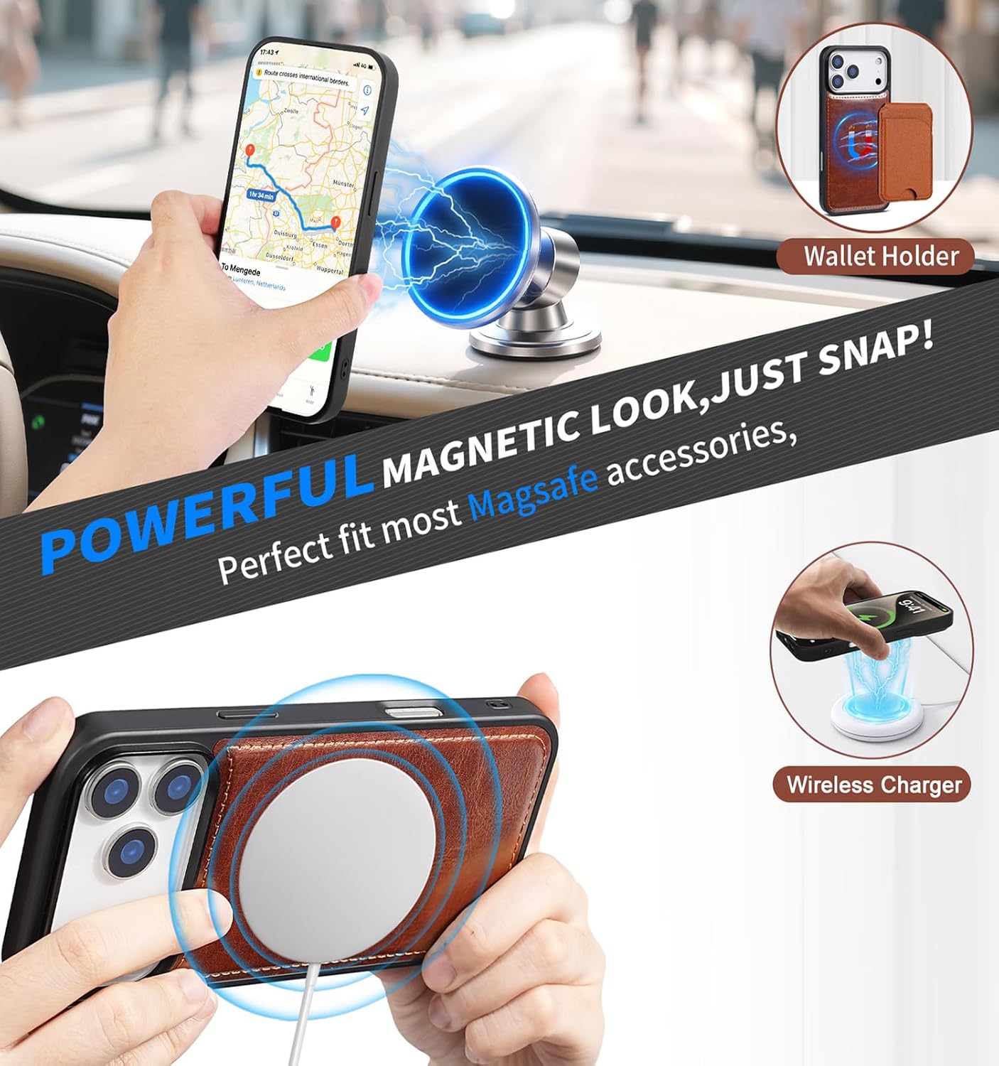 MInCYB for iPhone 17 Pro Wallet Case, [Compatible with Magsafe] [Magnetic Detachable] [RFID Blocking] PU Leather Case with Card Holder & Crossbody Strap for Women Men, Brown - Image 7