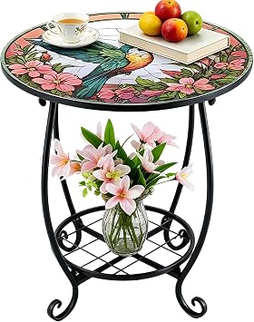 Small Round Side Table | Animal Pattern Metal Garden Furniture | Outdoor Side Table | for Deck Balcony Garden Yard Living Room Bedroom Plant