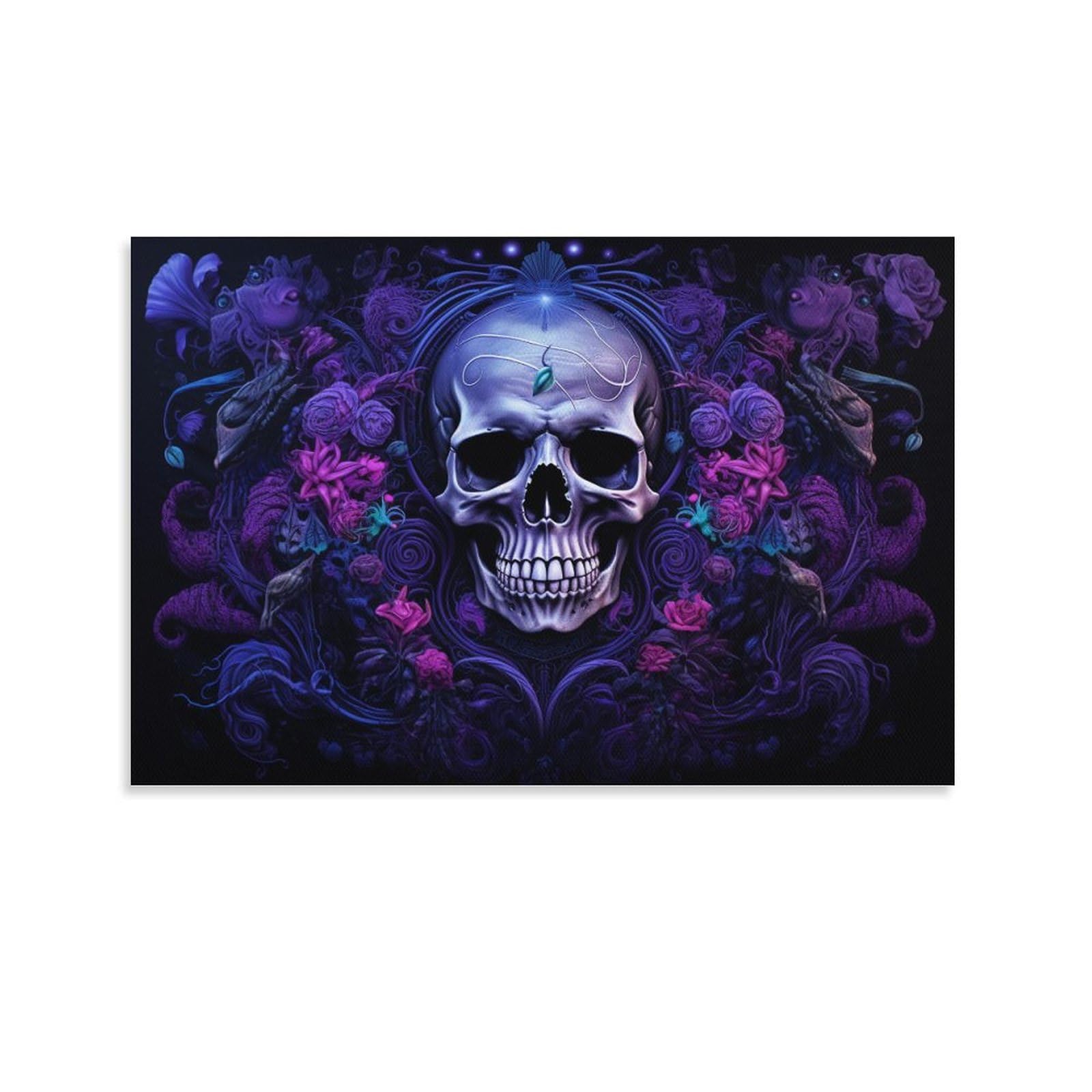 AYAROS Purple Flower Skeleton Canvas Wall Art for Bedroom Abstract Fantasy Horror Skull Wall Decor Poster for Room Aesthetic Unframed 08x12 inch