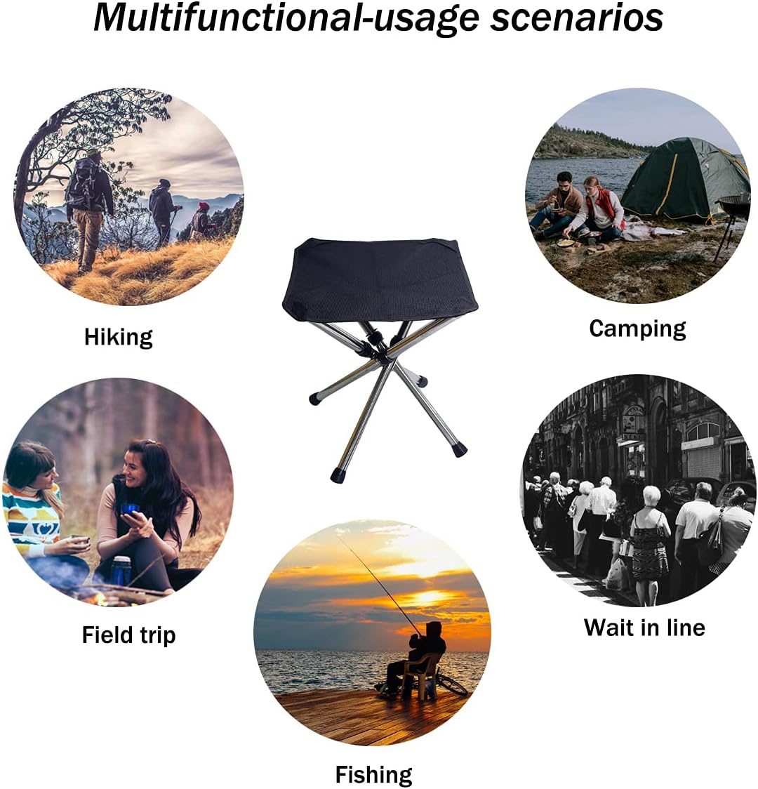 Camping Stool, Portable Lightweight Foldable Compact Camping Foot Stool, Small Folding Camping Chair, Stainless Steel Retractable Outdoor Camp Stools for Travel, Hiking, BBQ, Fishing, Garden, Beach…