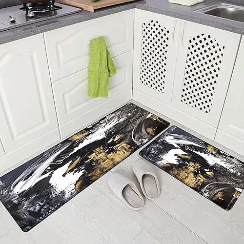 Vista 241 de TOMWISH - Tapetes de cocina para piso, color turquesa, gris, abstracto, pintura artística, 17 x 48 + 17 x 24 pulgadas, juego de alfombras de cocina