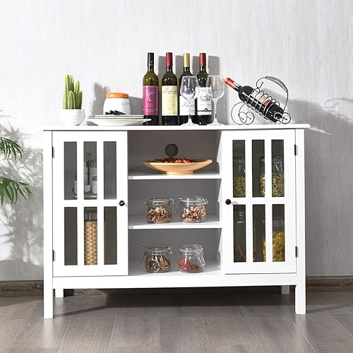 Miniatura 9 de Tangkula - Soporte de TV blanco, centro de entretenimiento moderno alto para televisores de hasta 50", consola multimedia con 2 gabinetes de