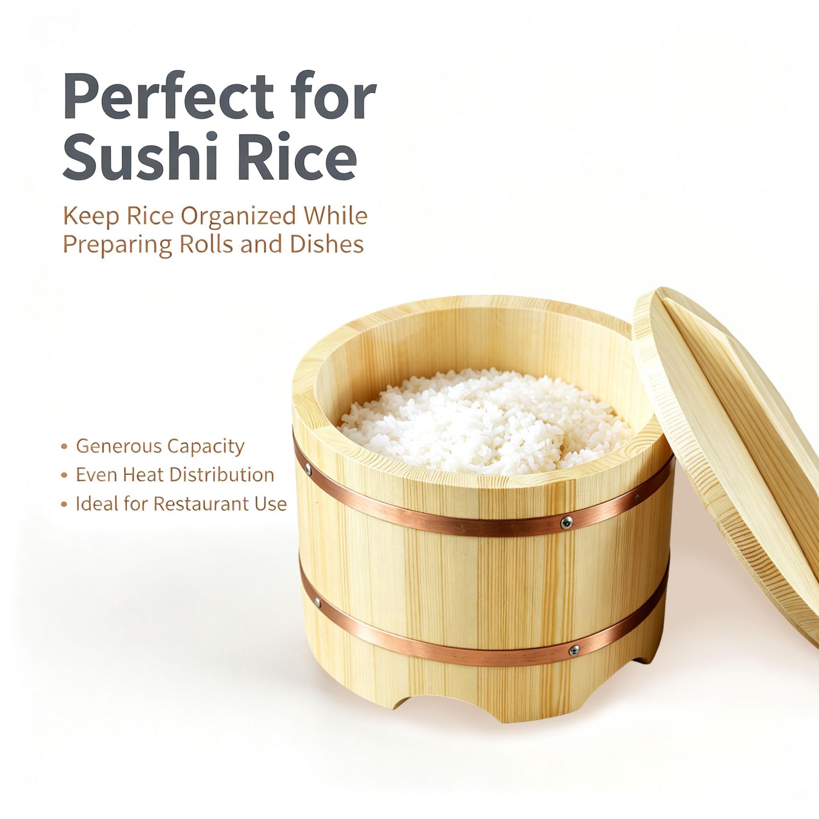 Sushi-Reiskübel Aus Holz Mit Deckel, Hangiri Sushi Oke Reismischschüssel Große Sushi-Schüssel Für Restaurants Und Die Sushi-Zubereitung Zu Hause,30cm