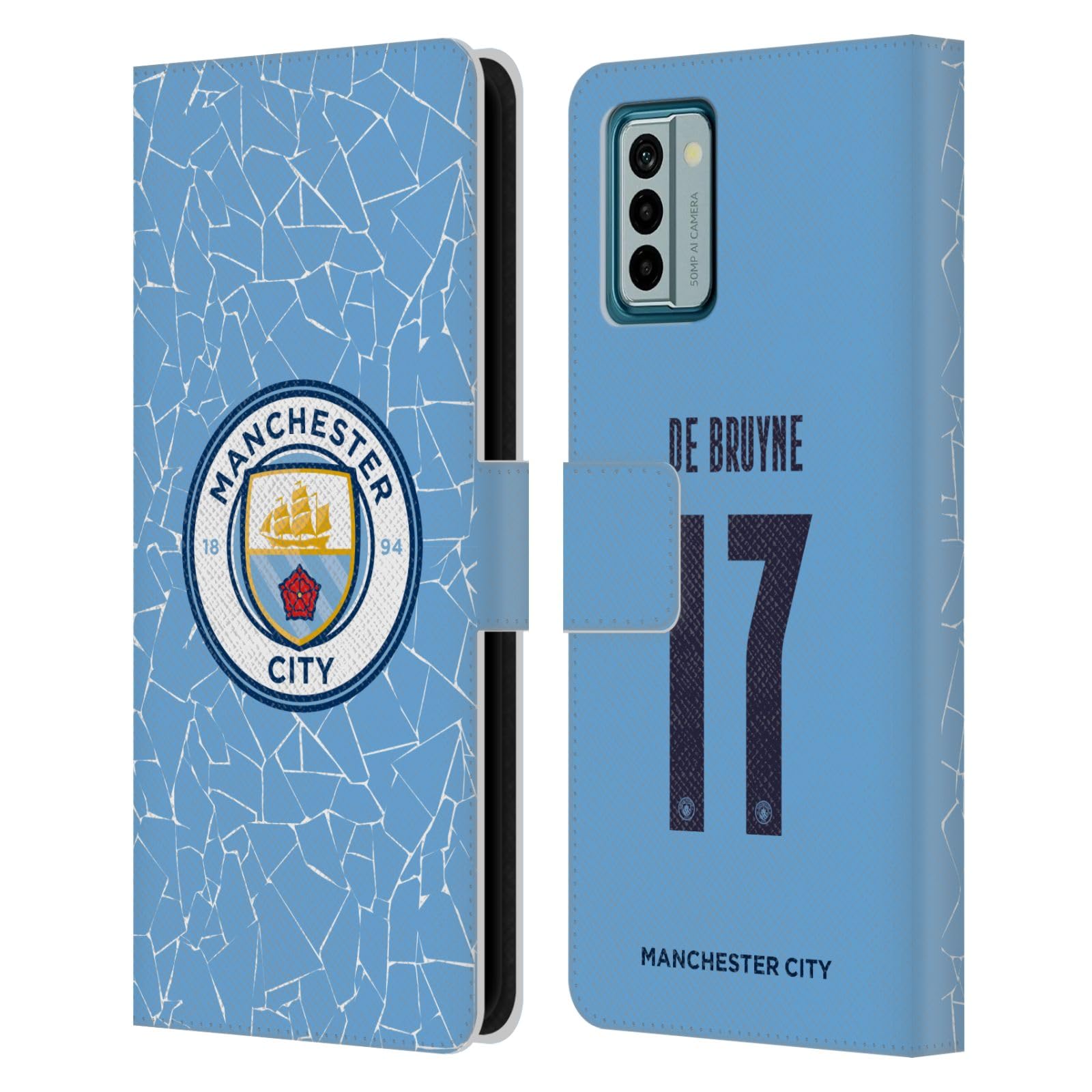 Head Case Designs Officially Licensed Manchester City Man City FC Kevin De Bruyne 2020/21 Players Home Kit Group 1 Leather Book Wallet Case Cover Compatible with Nokia G42