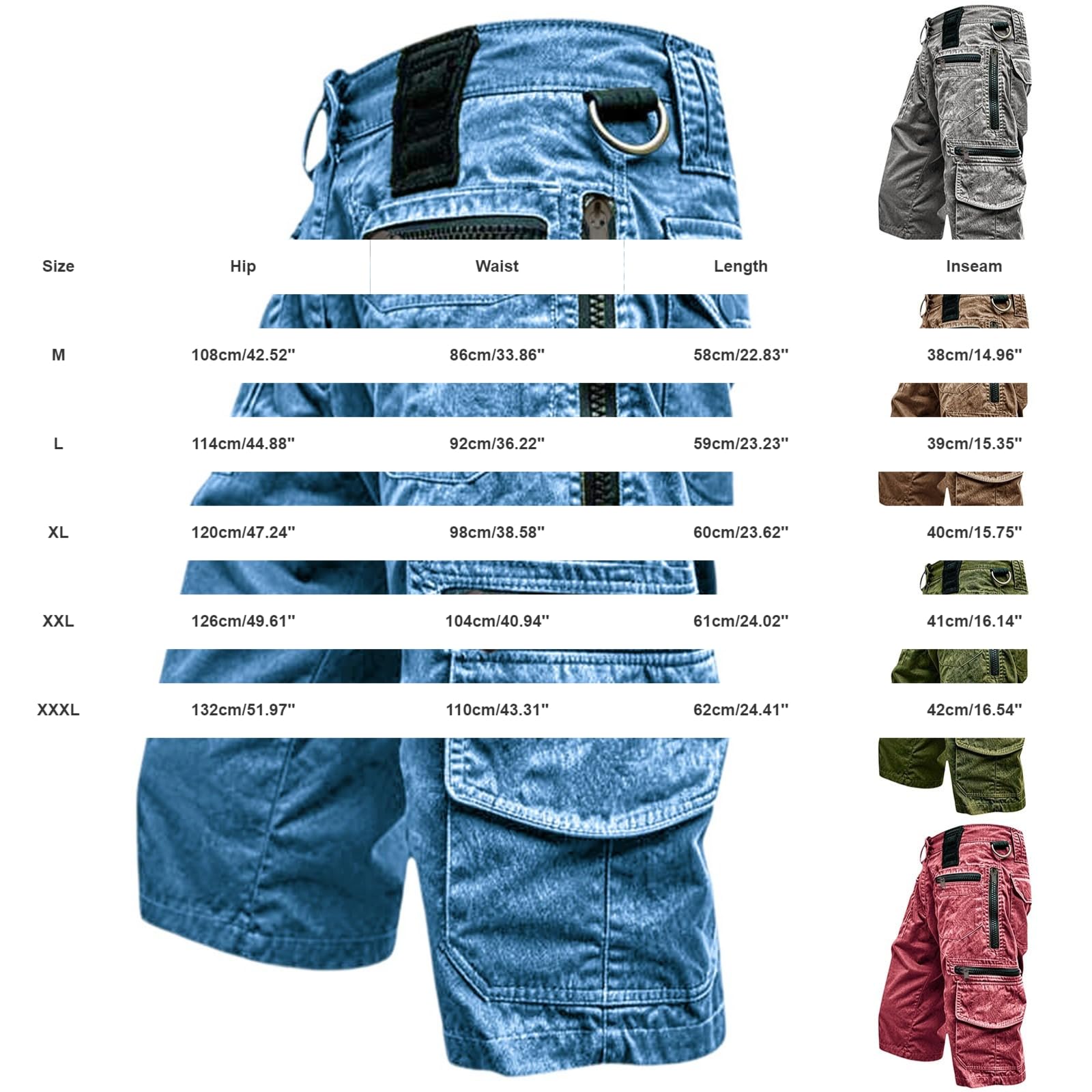 Cargo Shorts Herren Mit Stretch Wandershorts Mit Vielen Zipper Taschen | Outdoorshorts Straight,Arbeitsshorts Knielang,Bermuda Shorts Washed Baumwolle,Sommer Shorts Langlebig Kurze Hosen Für Outdoor