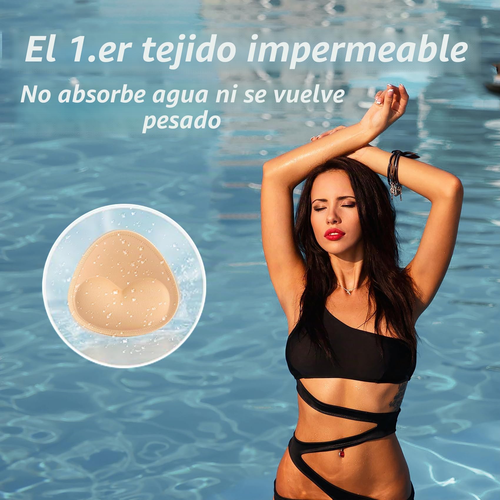 Nimiah 2 pares de almohadillas impermeables para brasier de traje de baño, insertos de brasier push up para mujer, acolchado cosido para bikini, brasier deportivo