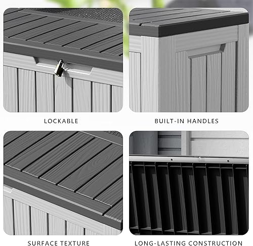 Miniatura 5 de KFY Caja de cubierta de 80 galones, caja de almacenamiento de material de resina para exteriores, impermeable y resistente a los rayos UV con