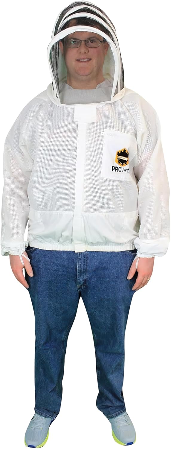 Mann Lake Provent Beekeeping Jacket, Professional Grade Vented Bee Gear with Self-Supporting Veil, Heavy-Duty Zippers, Elastic Wrist Openings, Reinforced High-Wear Areas & Chest Pocket, Large