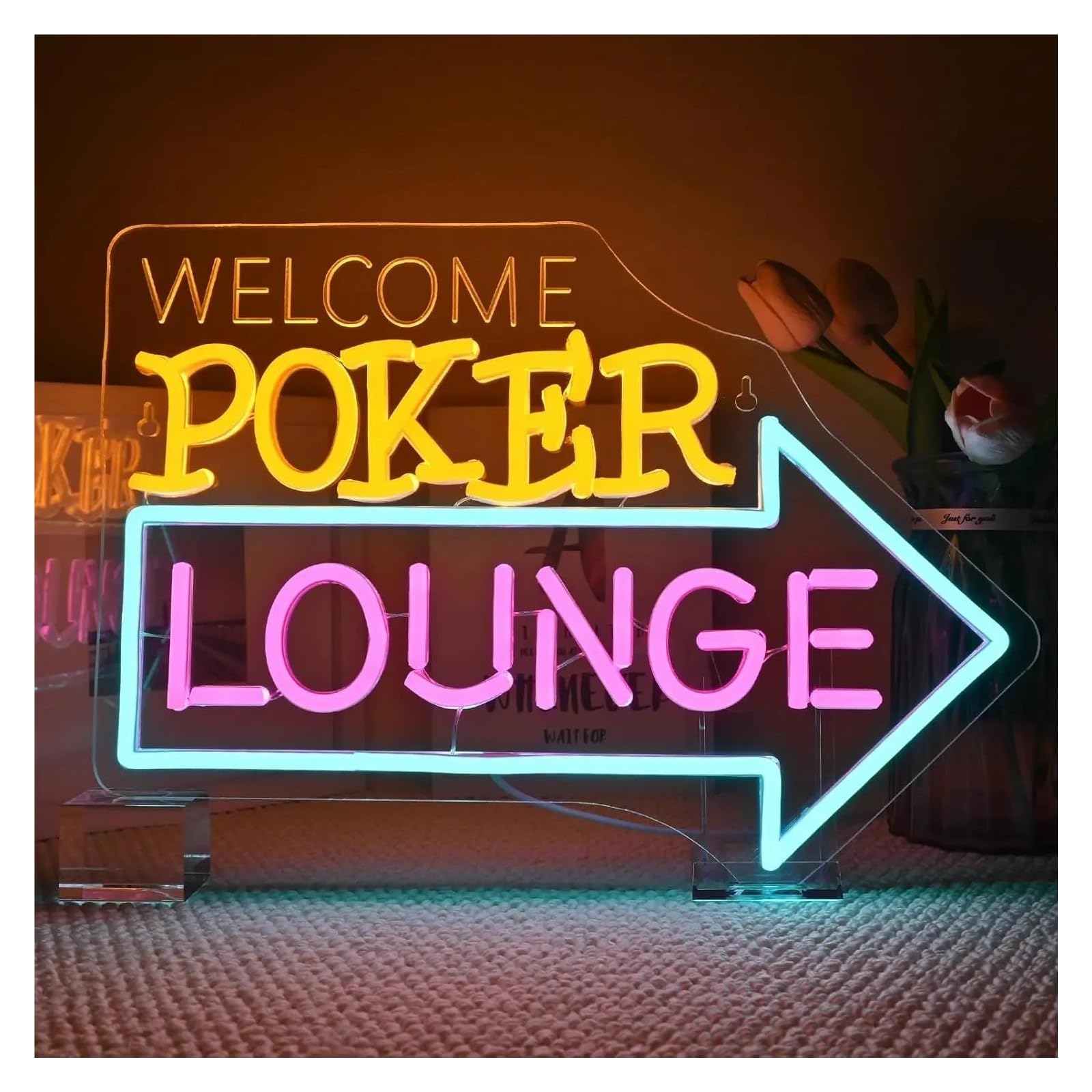 RONGCH Hanging Art Neon Signs Welcome Poker Lounge Neon Sign Right Arrow Light for Wall Decoration Bedroom Casino Bar Hotel Play Room Birth 39x28cm