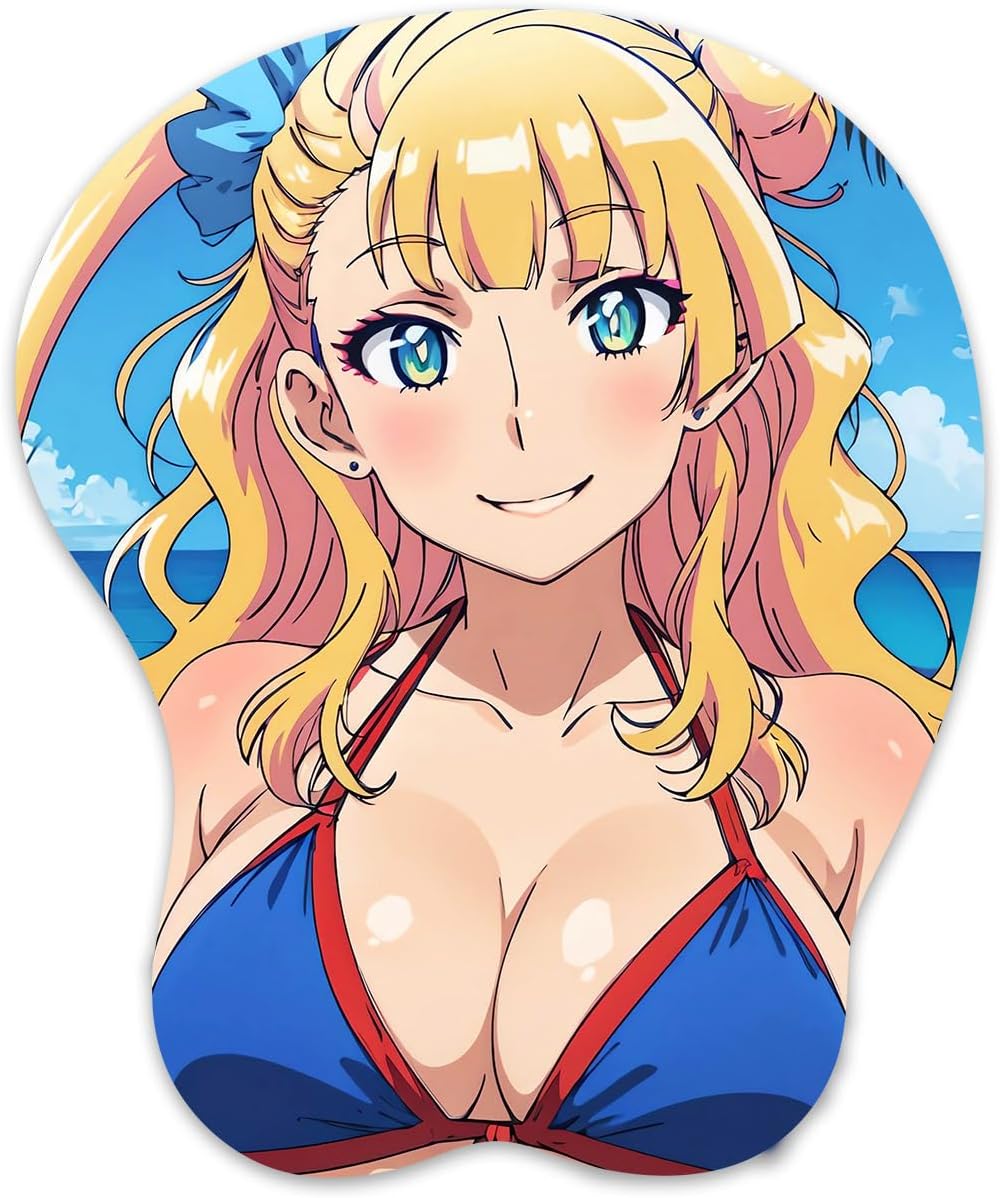 3D Mouse Pad Oppai Mousepad with Soft Gel Wrist Rest Anime Manga Gaming Boob pad Anti-Slip Mouse Mat （Galk Chan）