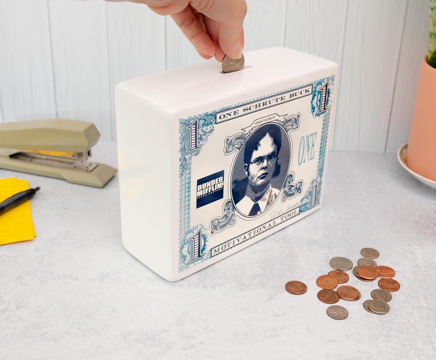 The Office Schrute Buck Ceramic Money Bank | Collectible Storage Container for Coin Currency | 8 Inches Tall