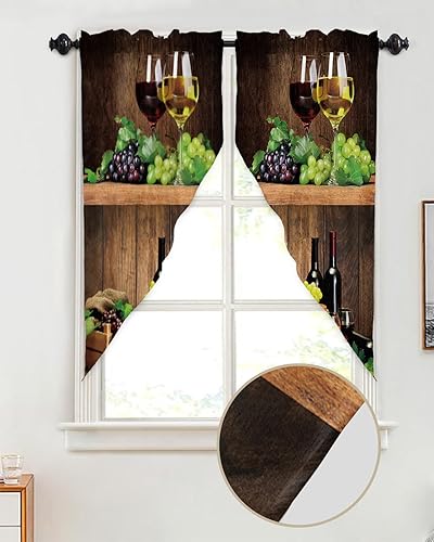 Miniatura 6 de Swag Curtain Valances Red Wine Swag Valances for Kitchen Windows Grape Fruit Barrel Wood Grain Short Topper Curtains Tier Pair for Kitchen Bedroom