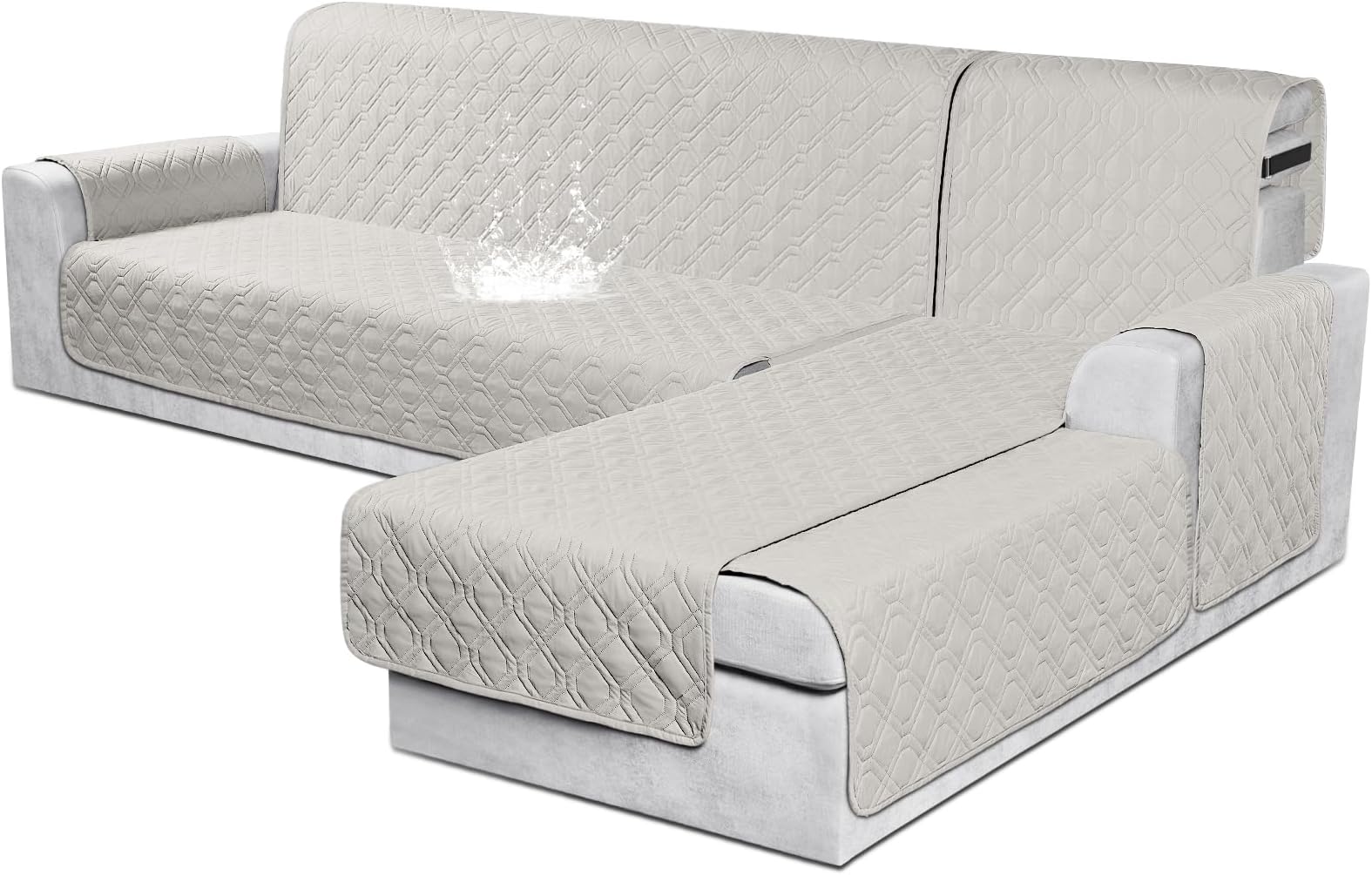 VANSOFY Sectional Couch Covers 100% Waterproof L Shaped Sofa Slipcover 3pcs Reversible Chaise Lounge Cover for Sectional Sofa Furniture Protector Cover for Pets Dog Cat(Large, Beige)