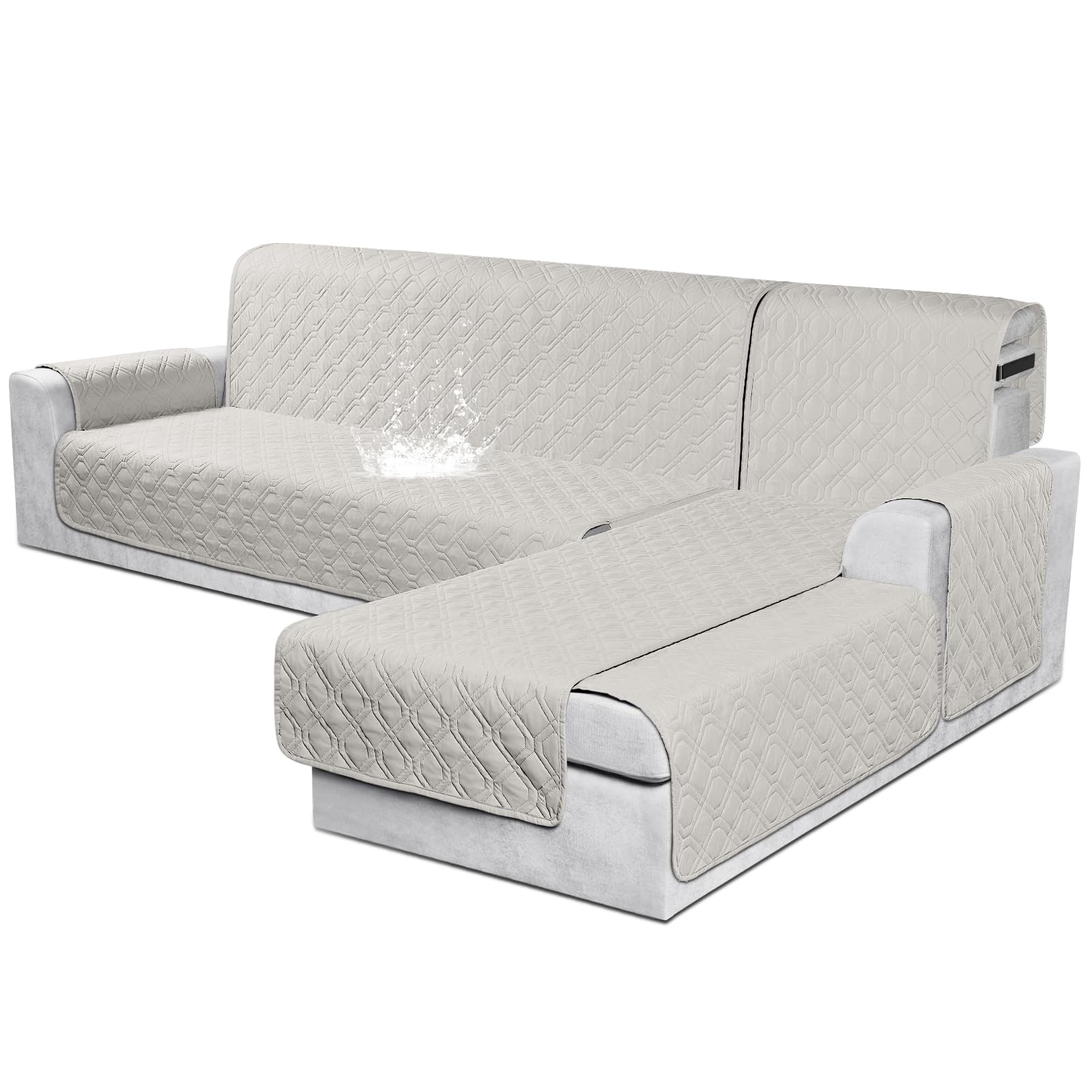 VANSOFY Sectional Couch Covers 100% Waterproof L Shaped Sofa Slipcover 3pcs Reversible Chaise Lounge Cover for Sectional Sofa Furniture Protector Cover for Pets Dog Cat(Large, Beige)