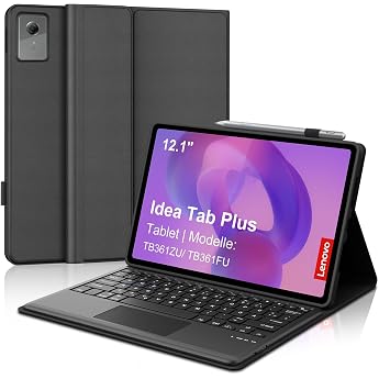 JADEMALL Case with Keyboard for Lenovo Idea Tab Plus 12.1 Inch 2025 TB361ZU/TB361FU QWERTZ German Keyboard No Lighting with Touchpad - Lightweight Protective Case with Keyboard Black