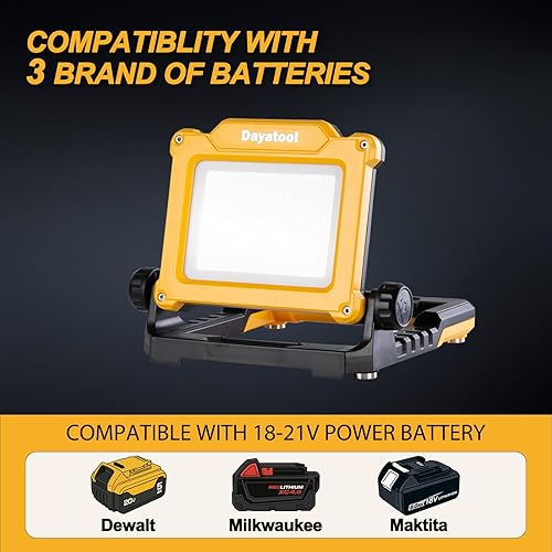 Miniatura 3 de DAYATOOL Luz de inundación de trabajo LED magnética inalámbrica de 4000 lúmenes, compatible con Dewalt 20V Milwaukee 18V m18 batería recargable de
