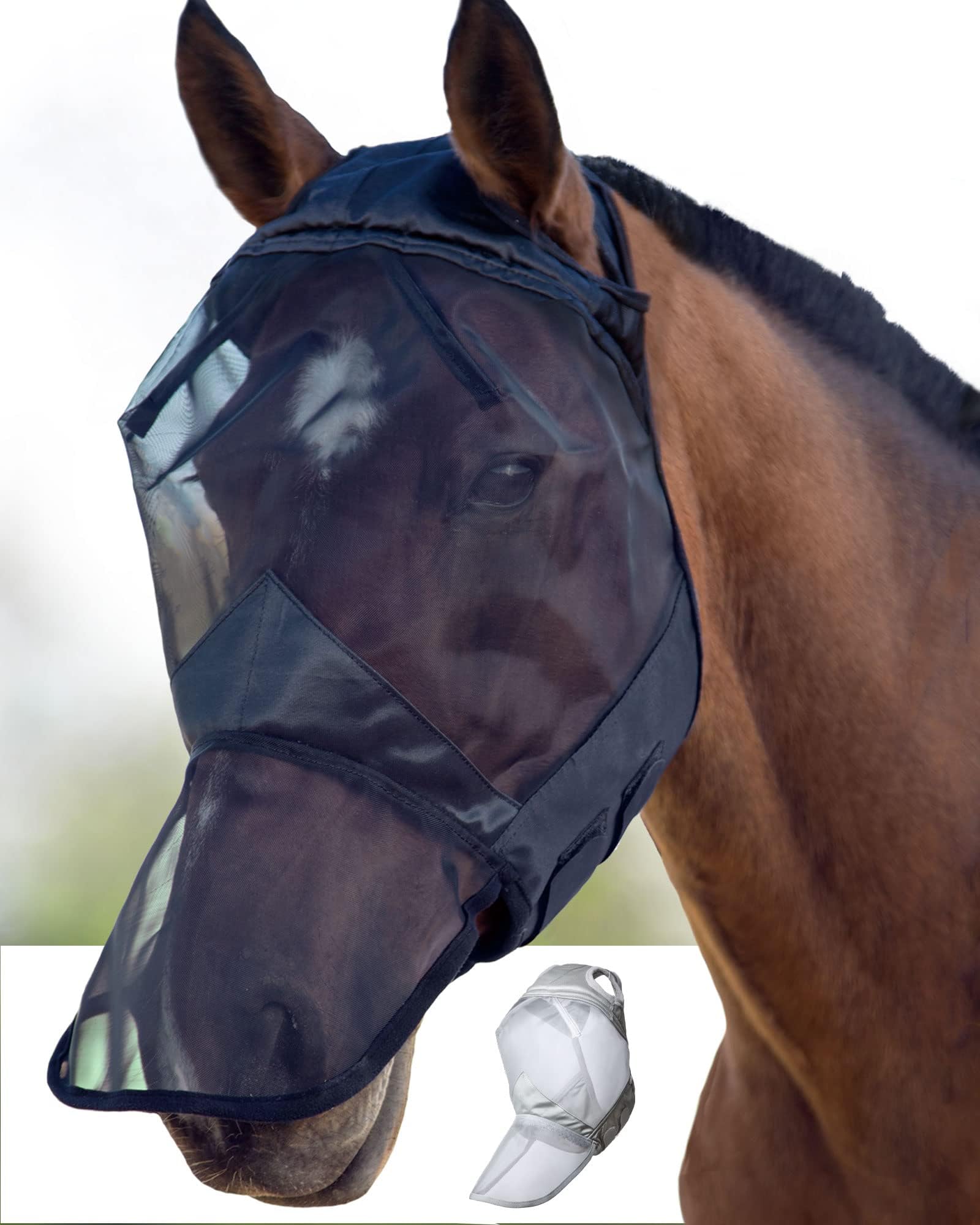 Harrison Howard CareMaster Masque Anti-Mouches Protection Anti-UV avec Naseaux Noir Poney (S)