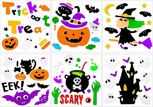 JOICEE Calcomanías gruesas de gel para Halloween para niños, lindas calabazas, brujas, murciélagos, gatos negros, calcomanías para decoración de disponible en Yaxa Peru