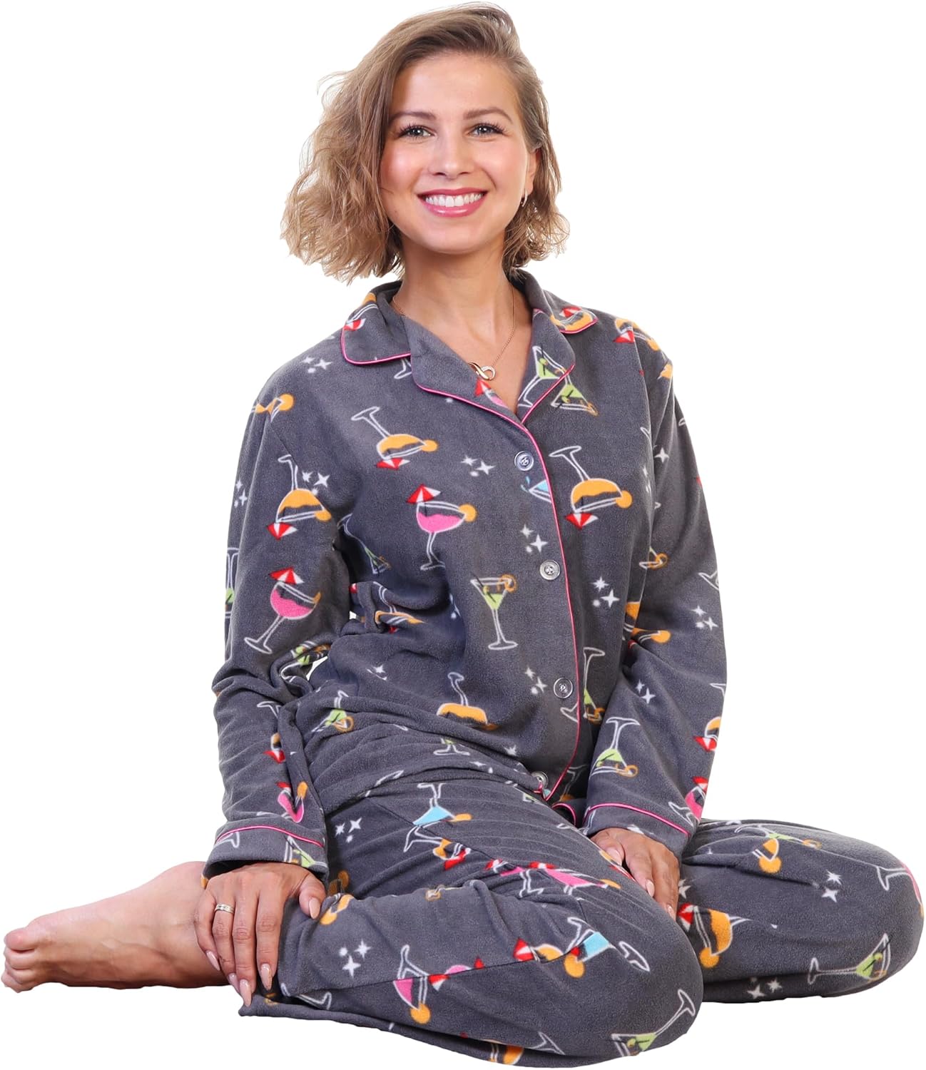 Angelina Women's Pajama Set Cozy Fleece with Notch Collar and Pockets