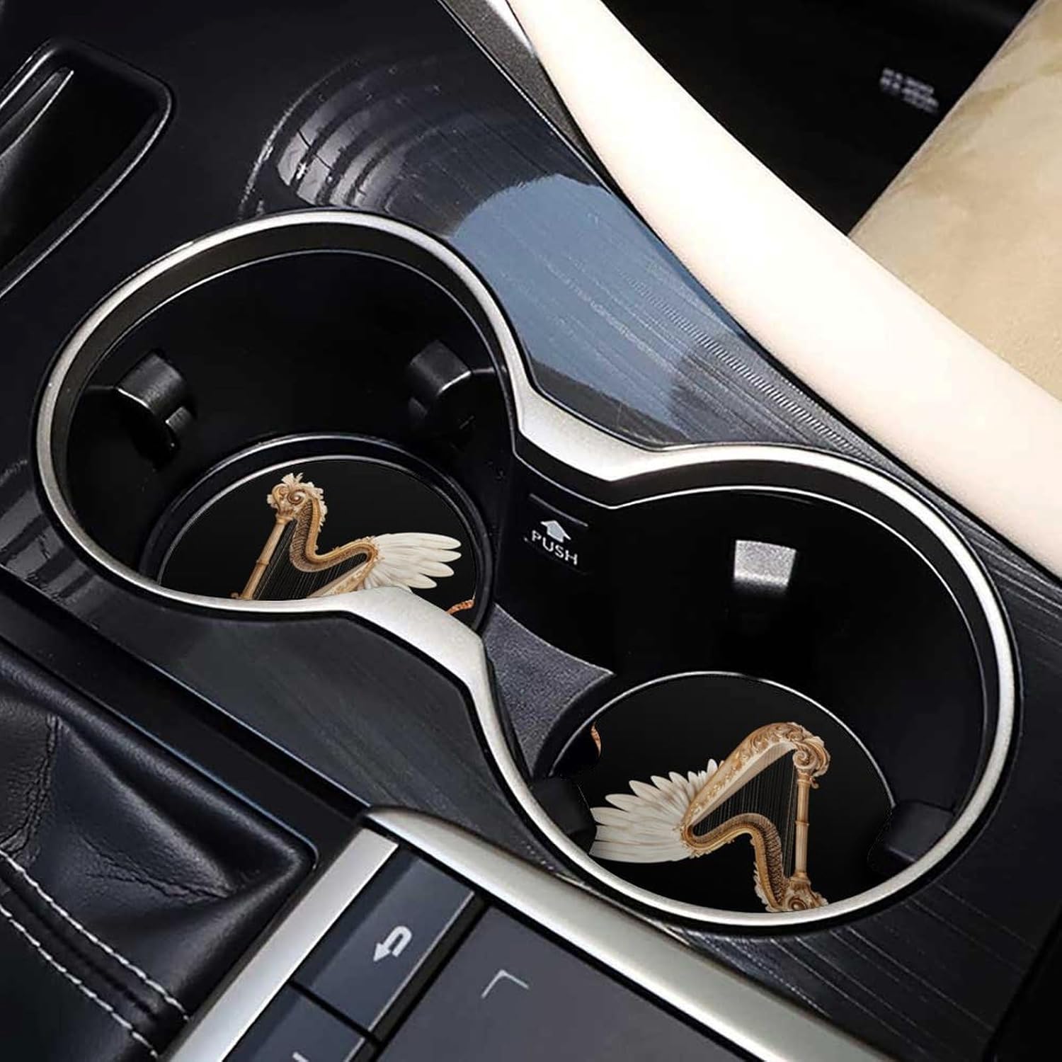Harp with Wings Cute Car Coasters 2.56 Inch Absorbent Cup Holder for Drinks Auto Interior Accessories