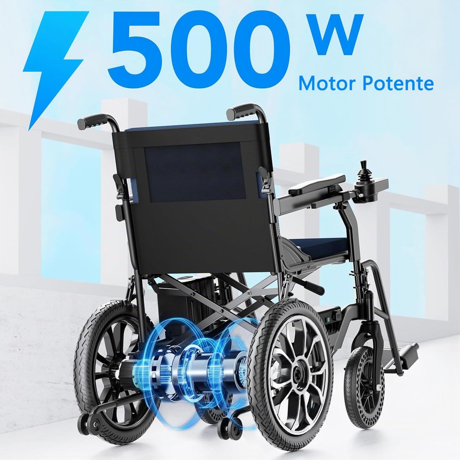 AMITD Silla de Ruedas Eléctrica Plegable Ligero Todo Terreno, 20 kg, Autonomía 20 km, Carga 150 kg, Ruedas de 16 Pulgadas, Doble Batería de Litio Extraíble, para Interior Exterior Viajar