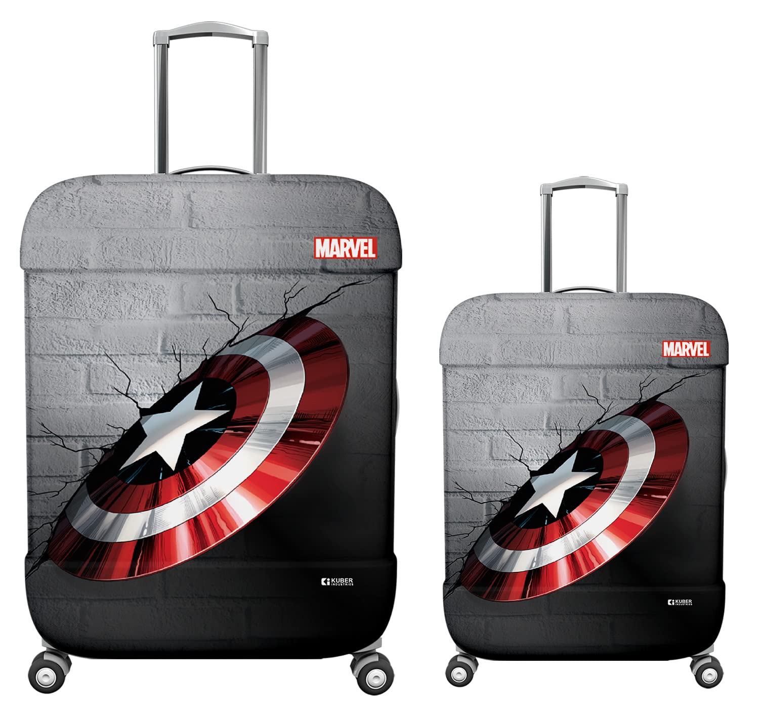 Kuber Industries Marvel Captain America Shield Luggage Cover|Polyester Travel Suitcase Cover|Washable|Stretchable Suitcase Cover|18-22 inches-Small|26-30 inches-Large|Pack of 2 (Grey) Kuber Industries Marvel Captain America Shield Luggage Cover|Polyester Travel Suitcase Cover|Washable|Stretchable Suitcase Cover|18-22 inches-Small|26-30 inches-Large|Pack of 2 (Grey)