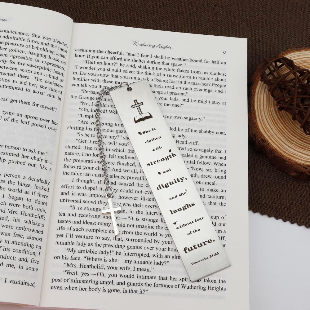 Condition photo showing New/Like New for Christian Gifts for Women,Christmas Stocking Stuffers, Christian Bible Bookmark,Religious Gifts,Inspirational Faith Baptism Gifts,Bible Verse Bookmark for Book Lover Confirmation Gifts for Teenage She is clothed with strength