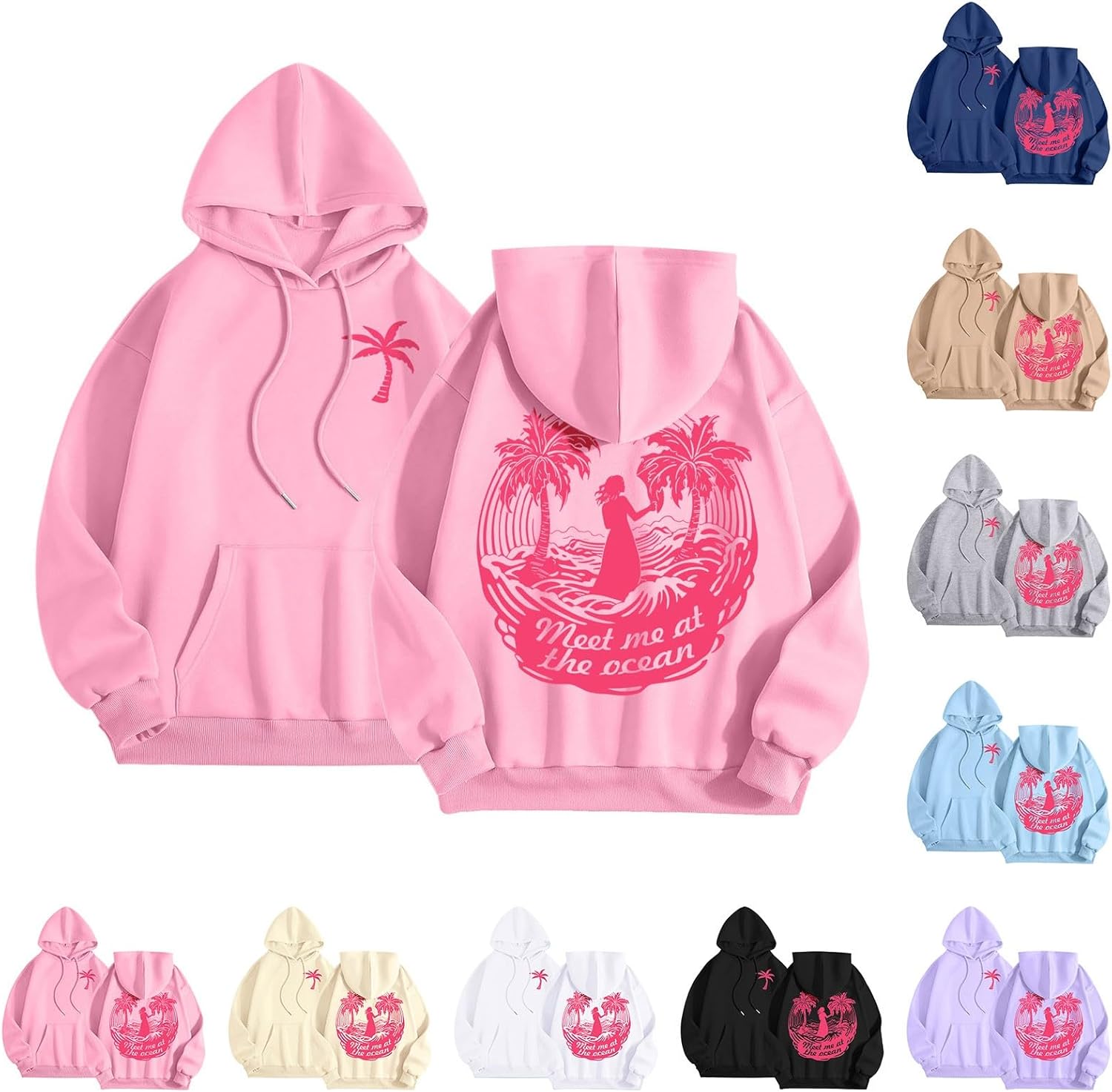 Pink Hoodies for Women 2025 Teen Girls Graphic Hoodie Long Sleeve Cute Preppy Sweatshirts Y2K Tops with Pockets