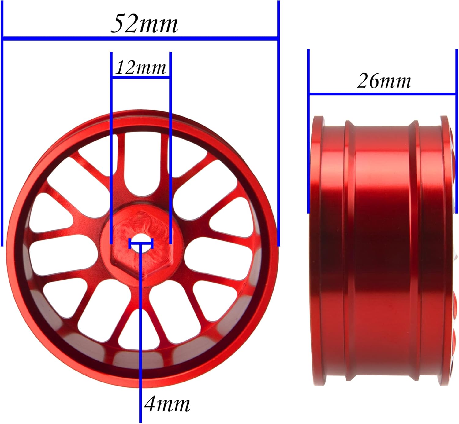 4Pcs Vgoohobby Aluminum Wheel Rims 12mm Hex Hub Width 26mm Compatible with 1/10 Tamiya TT-01 Kyosho RedCat Sakura HSP HPI 1/10 On-Road Racing Touring RC Drift Car (Red)