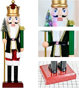 Nutcracker Christmas Decor, 15.75 Inch Collectible Soldier Nutcracker, Christmas Holiday Statue with Light & Music for Bedroom Living Room Shelf Cabinet Dinner Table Party Decor