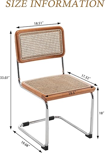 Miniatura 7 de Alunaune Juego de 2 sillas de comedor modernas de mediados de siglo, sillas de cocina tapizadas de ratán natural, sillas auxiliares sin brazos con