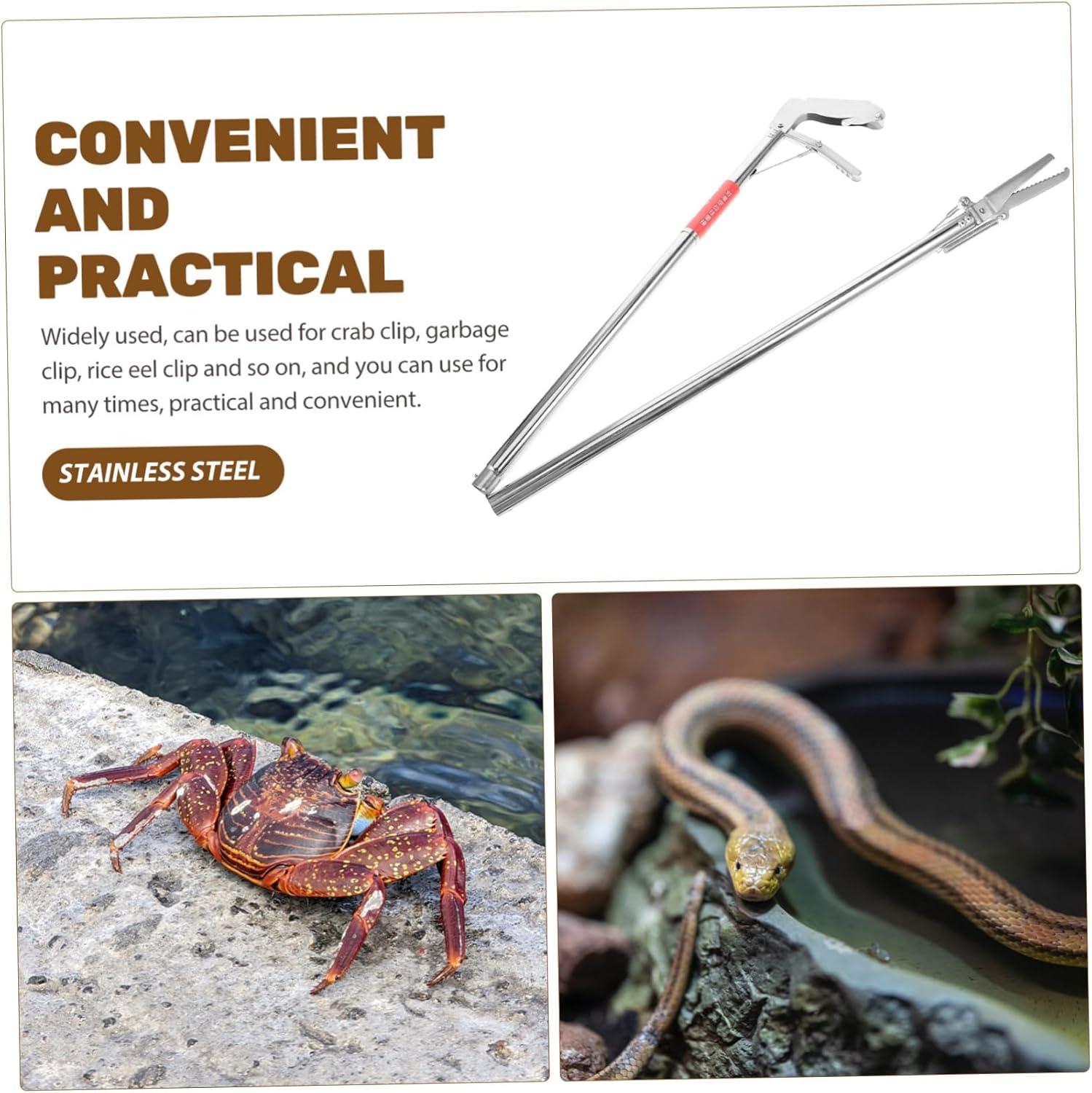 Stainless Steel Snake Tong Clip Multifunctional Snake Catching Tool for Garden and Zoo Use and Flexible Design Slip Grip for Safe Handling
