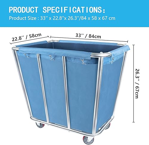 Miniatura 7 de Carrito de lavandería comercial con ruedas de 4 pulgadas, cesta de lavandería grande resistente, 10 bushel (350 litros), cesta de lavandería