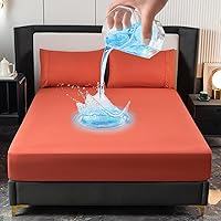 Vista 17 de Juego de sábanas bajeras impermeables – 3 piezas, cómodo protector de colchón transpirable sin ruido, bolsillo profundo, funda hipoalergénica