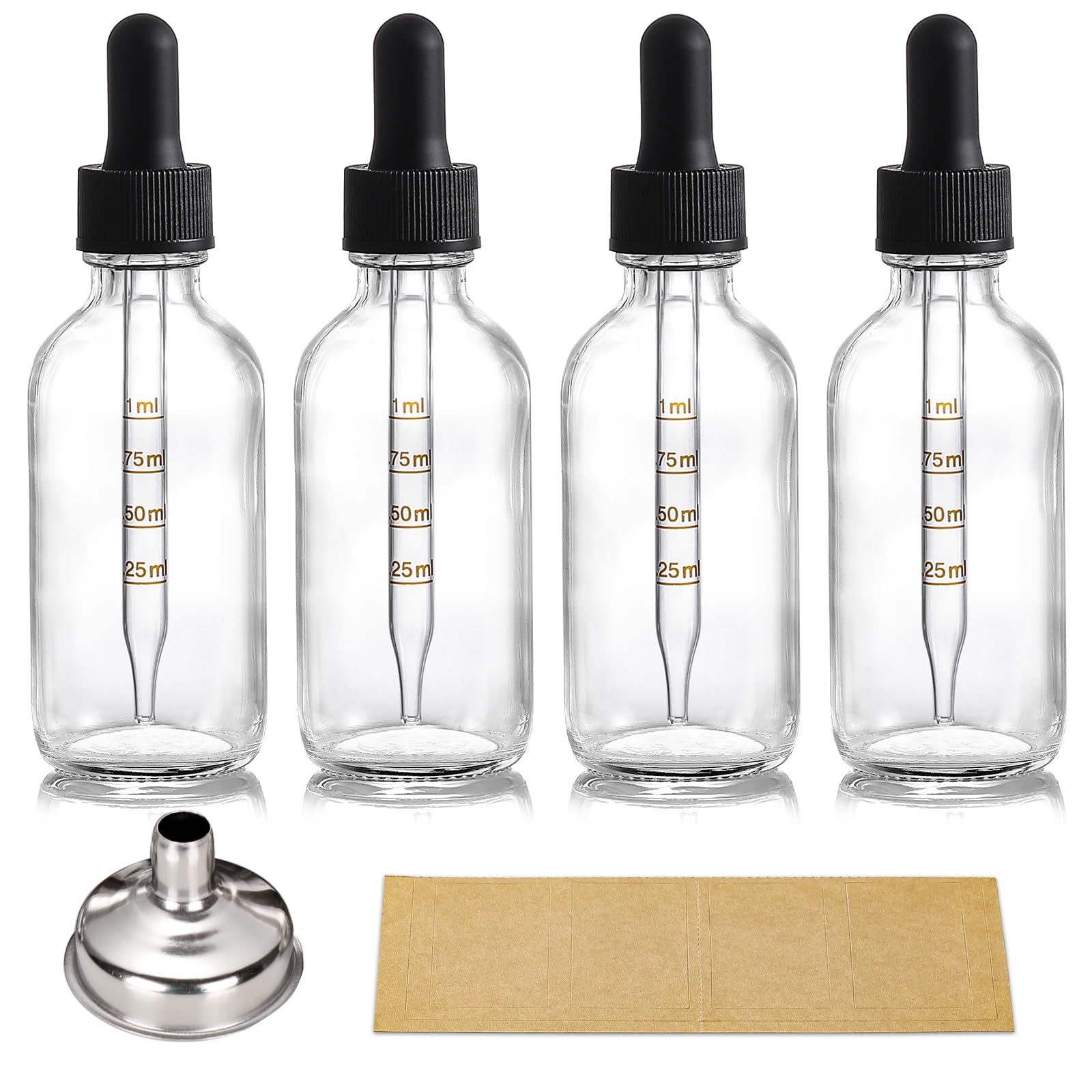 Pack oz Glass Dropper Bottles with Measured Dropper 60ml Clear Tincture Bottles with Calibrated Glass Eye Droppers (1ml) Leakproof Essential