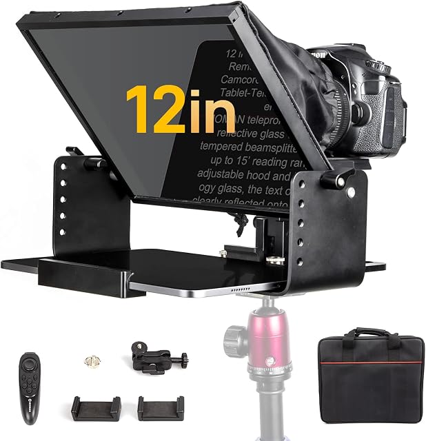 Telepromptor, Moman MT12 Teleprompter metalowy Prompter do tabletów do 12,9 cala iPad iphone kamera z pilotem APP, Telepromptor-Tablet-Prompter-DSLR-Smartphone