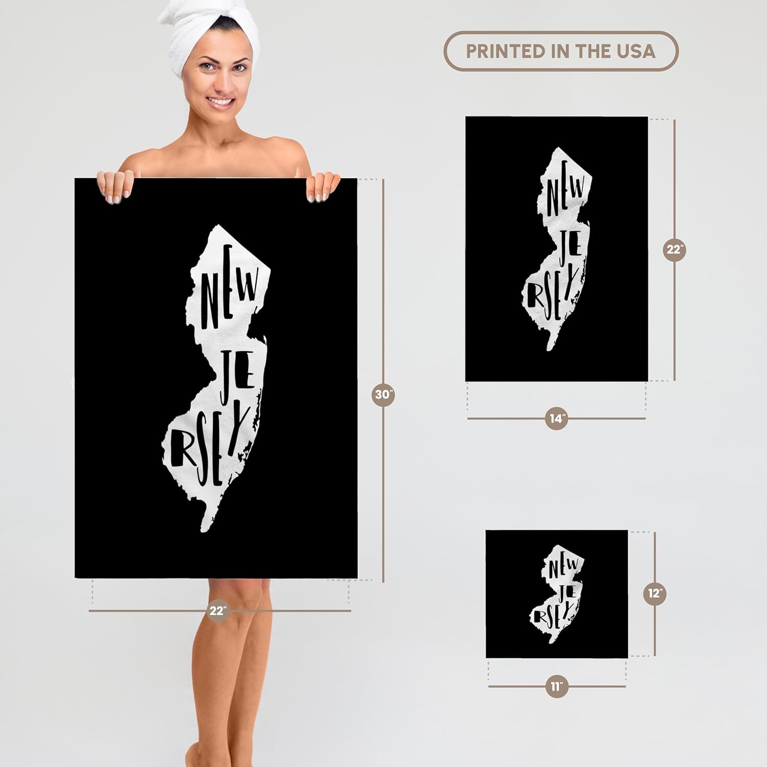 3dRose New Jersey Written Inside the State. Black Background. 22x30 Bath Hand Pool Towel