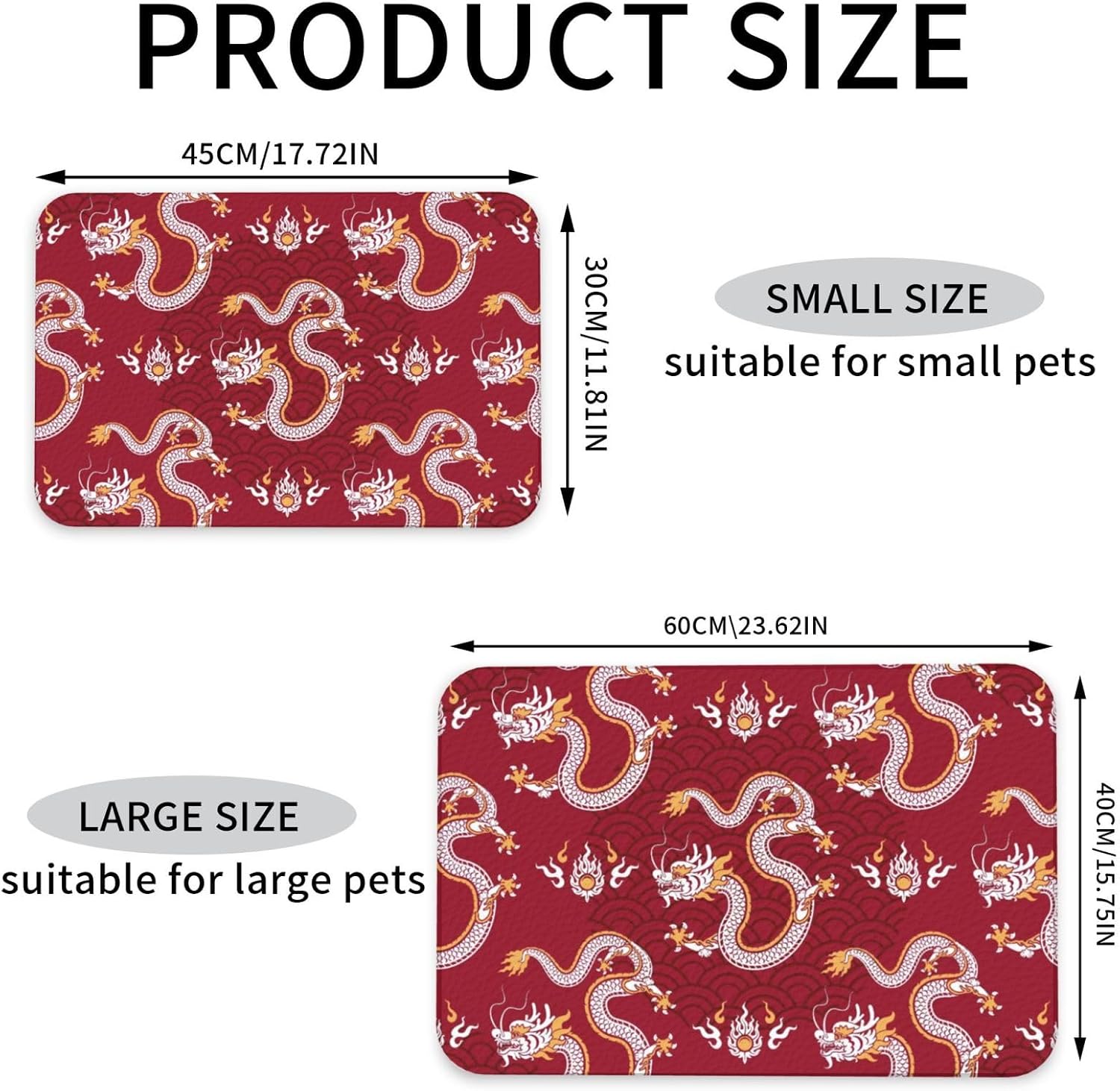 Cool Dragon Pattern Leather Absorbent Pet Feeding Mat Non-Slip for Dogs Cats 40x60cm