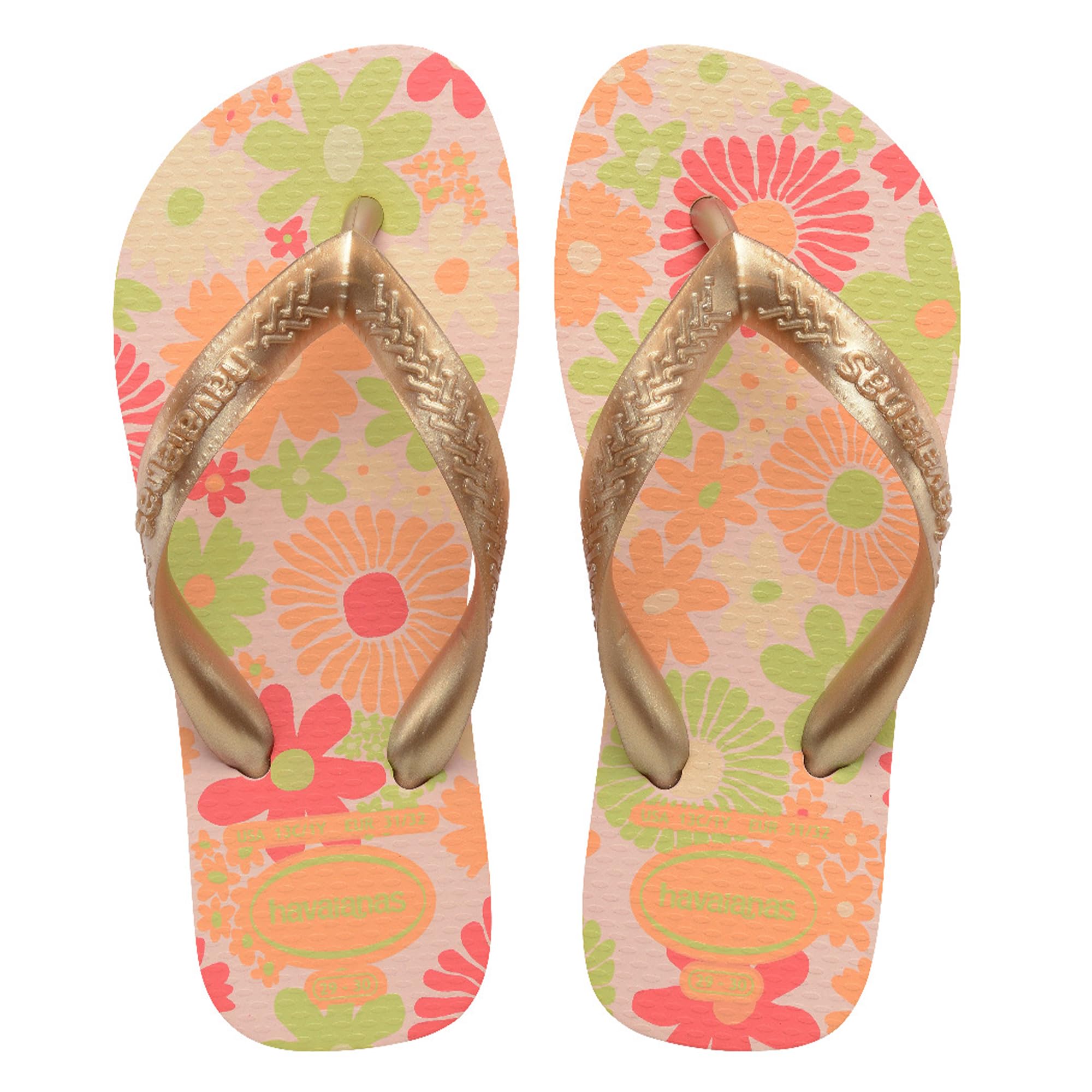 Havaianas - Kids Flores, Infradito, Comode, Resistenti E Divertenti, Suola Con Stampa Floreale, Cinghie Metalliche E Suola Antiscivolo, Bambine e ragazze