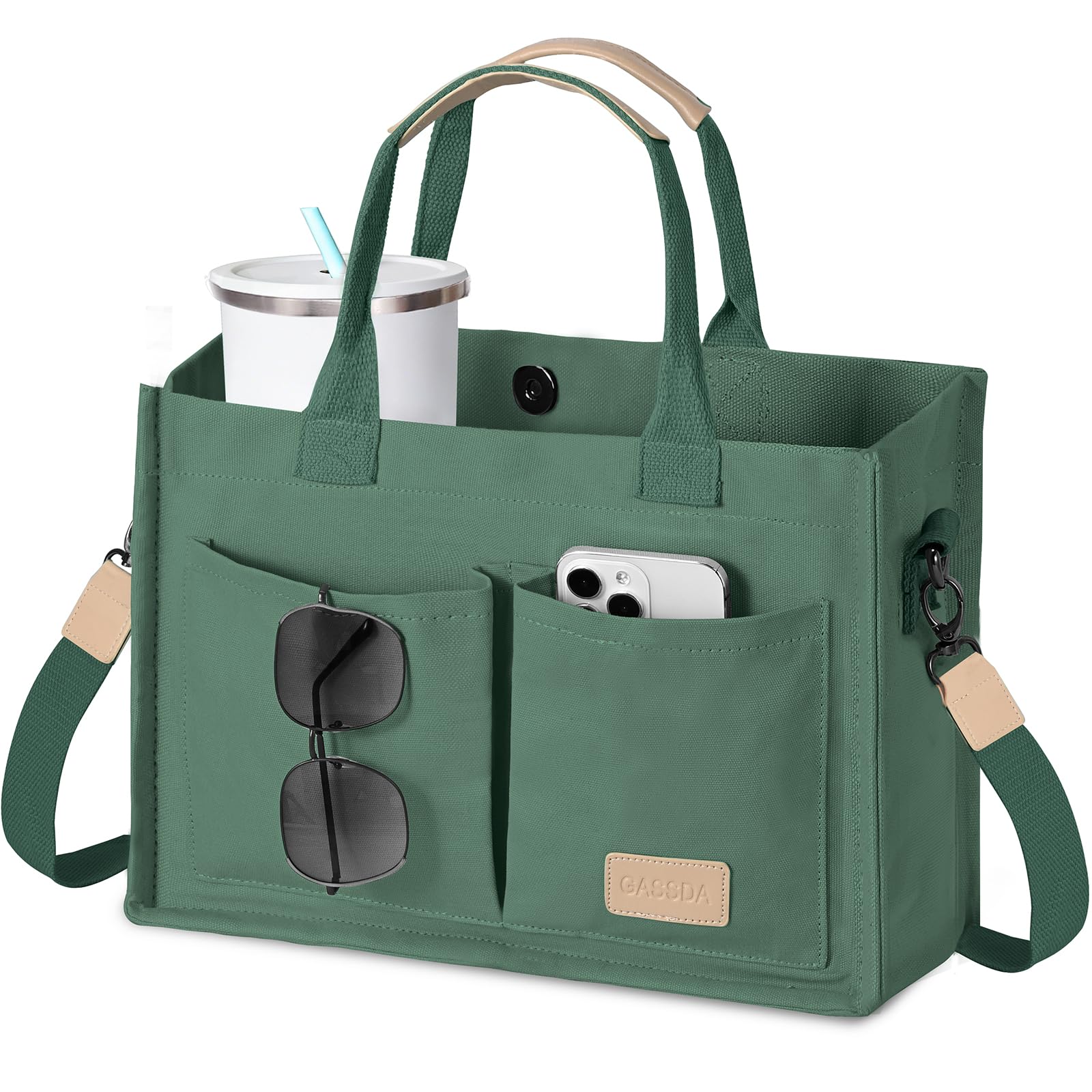 GASSDA Canvas Tote Bag for Women Crossbody Work Purse with Pockets Top Handle Handbag Satchel Bags for Travel Nurse Teacher