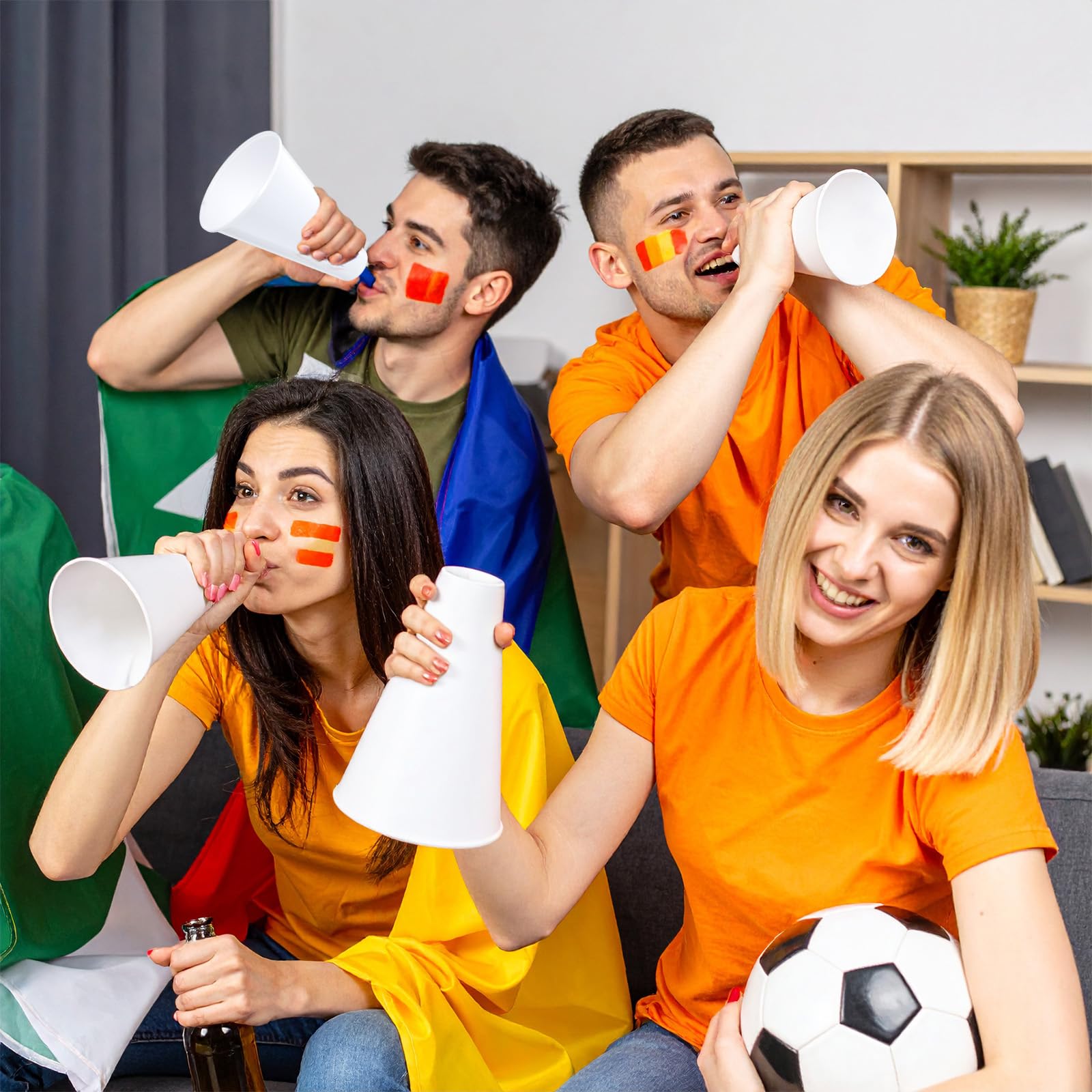 Megafon Cheer Megafon, biały, plastikowy megafon na imprezy sportowe i upominki imprezowe, wielokrotnego użytku, mini megafony do cheerleaderek, gier i aktywności na świeżym powietrzu