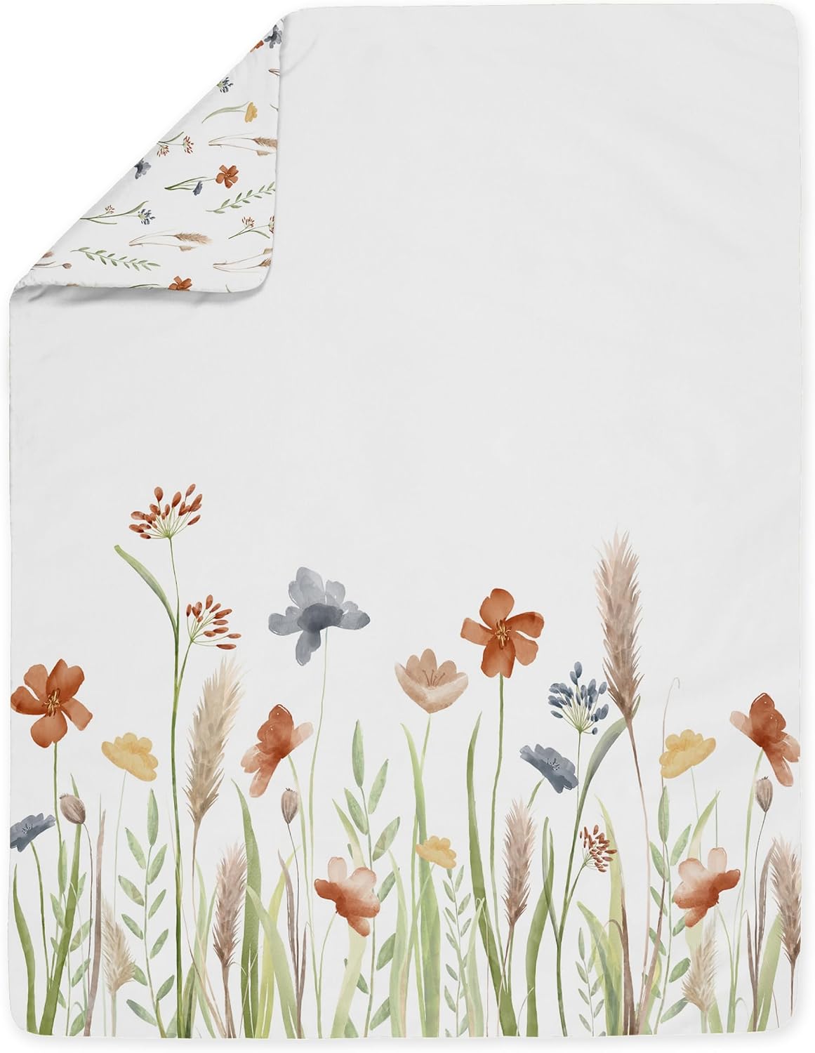 Sweet Jojo Designs Boho Floral Garden Flower Girl Toddler Bedding Set Kids Children 5pc Bed in a Bag with Comforter Pillowcase Sham Sheets Sage Green Watercolor Bohemian Farmhouse Vintage Shabby Chic