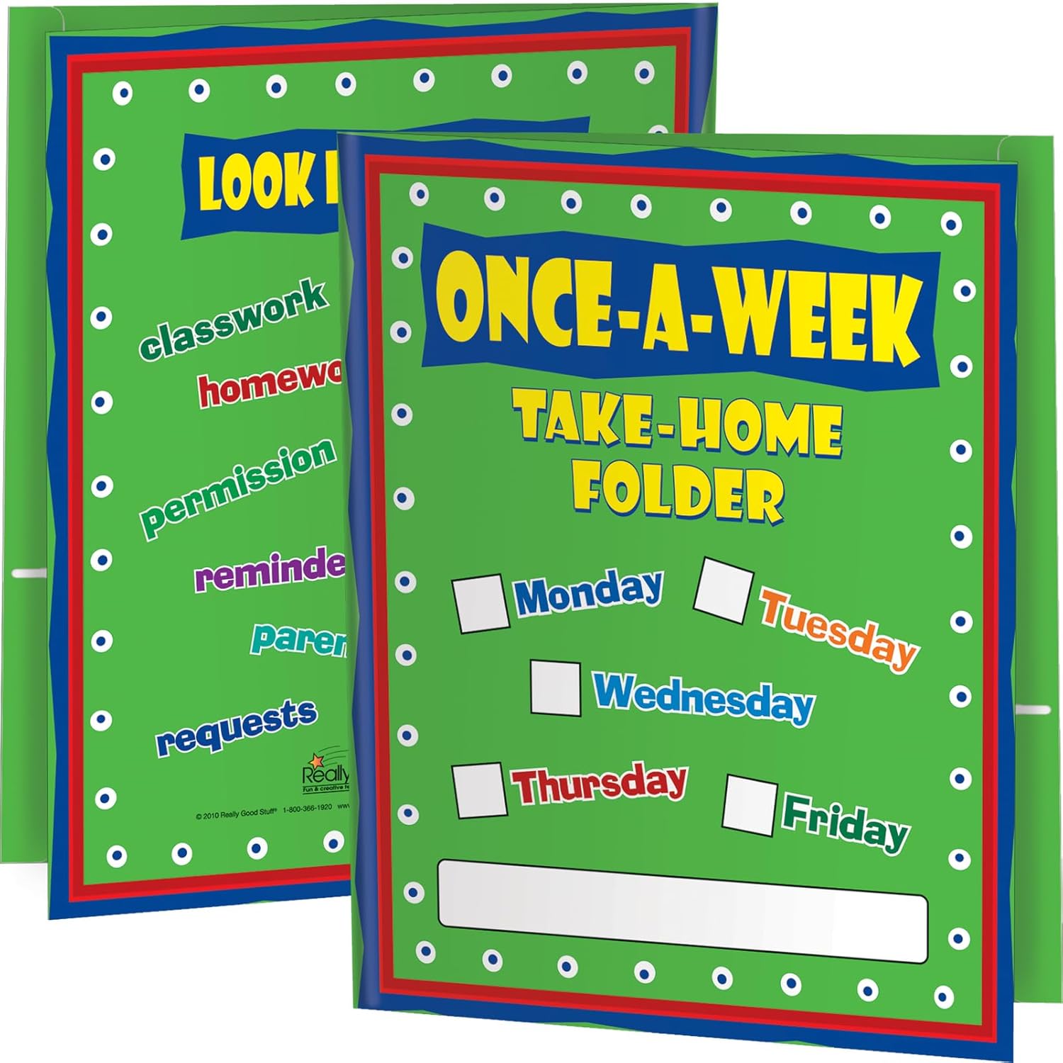 Really Good Stuff Once-A-Week Take-Home Laminated Folders, Set of 12, 9.5" x 12"