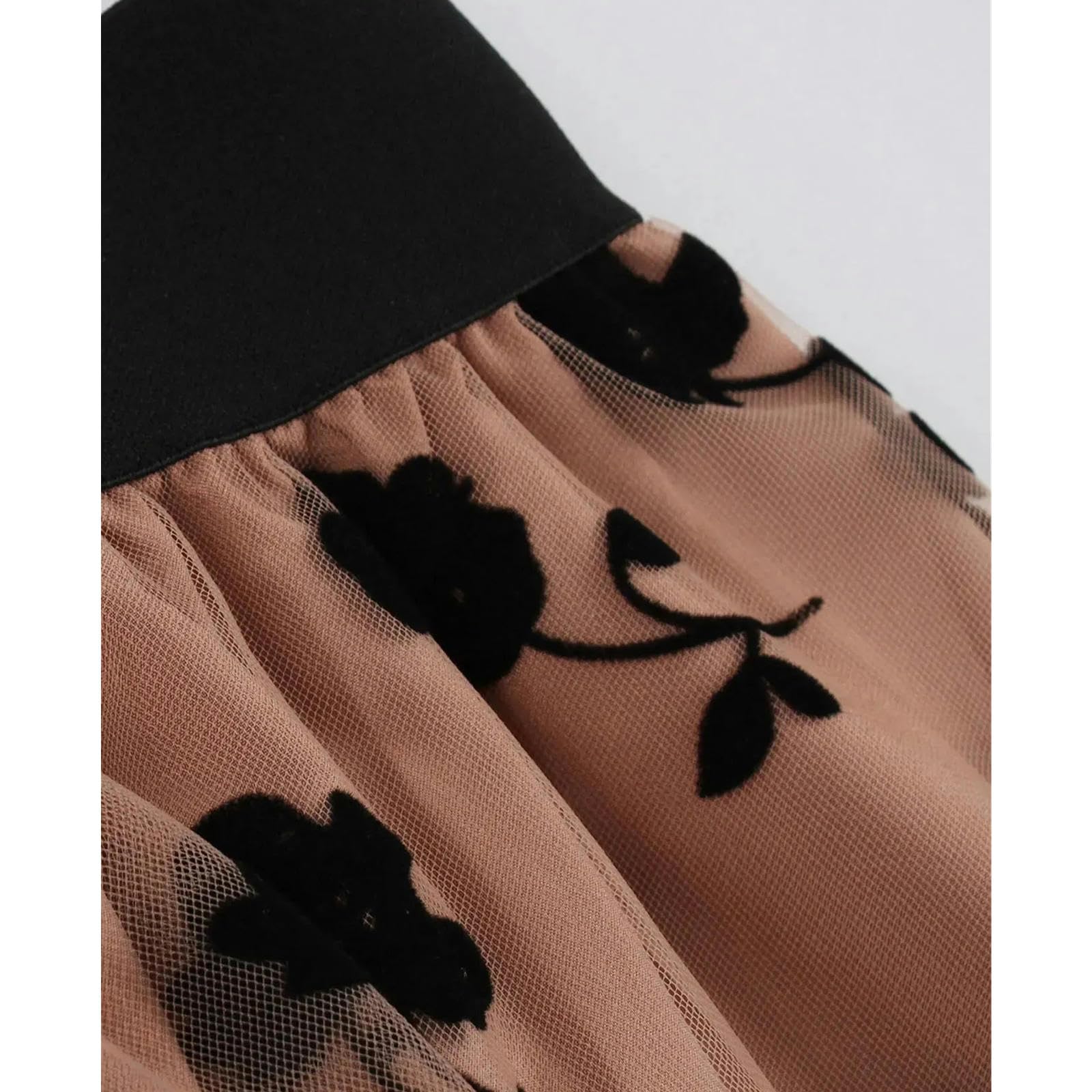 Gonna Lunga Donna Gonna Elastica A-Line Layered Tulle Piegheggiato Abito Lungo Modello Floreale Midi Gonne Vita Alta