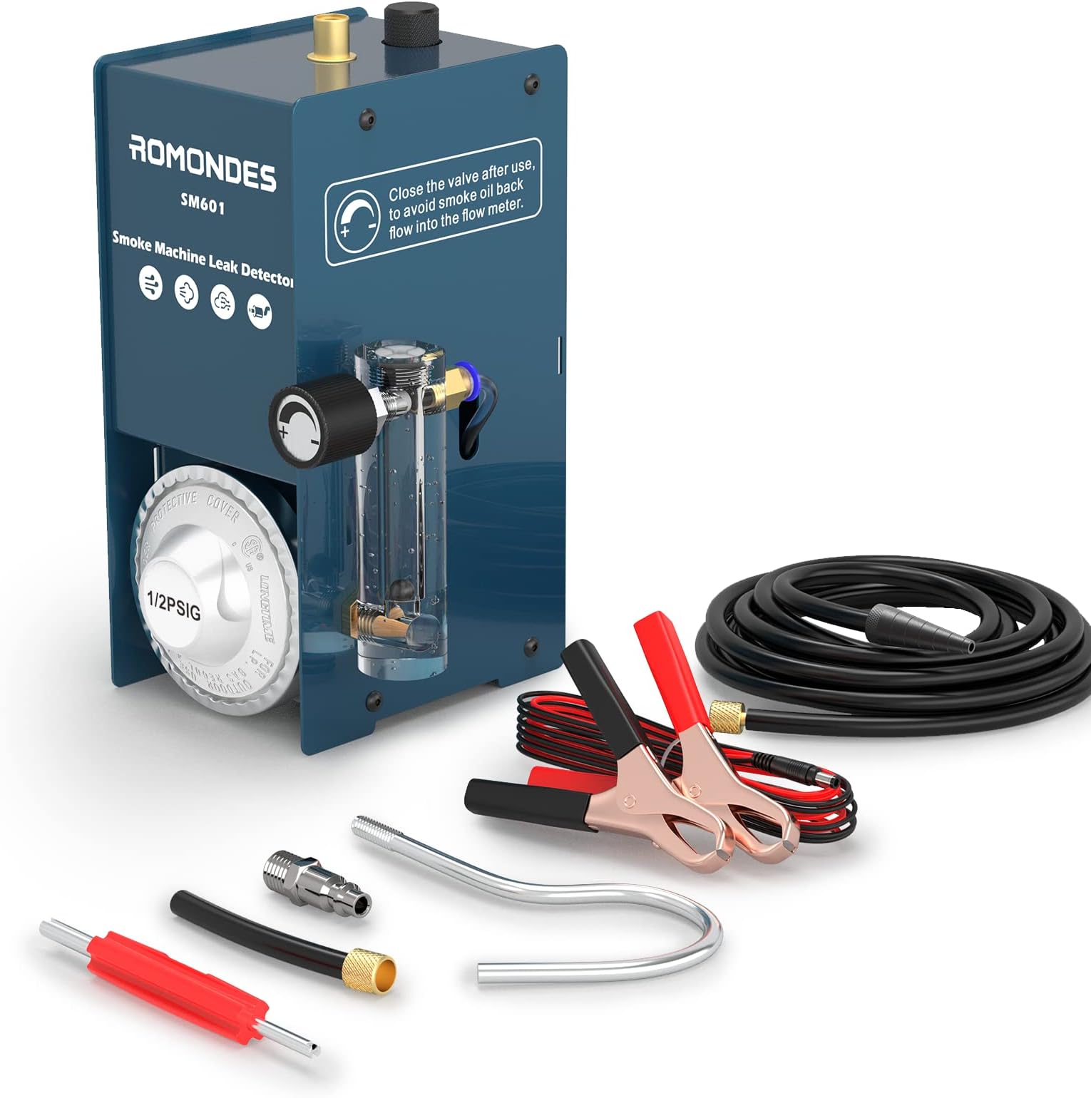 RomondesSM601 EVAP Smoke Machine Automotive Leak Detector, Vacuum Leak Tester, Diagnostic Fuel Pipe Leak Tester with Flow Meter for All Cars, Motorcycles, Snowmobiles, ATV, Light Trucks, Boats