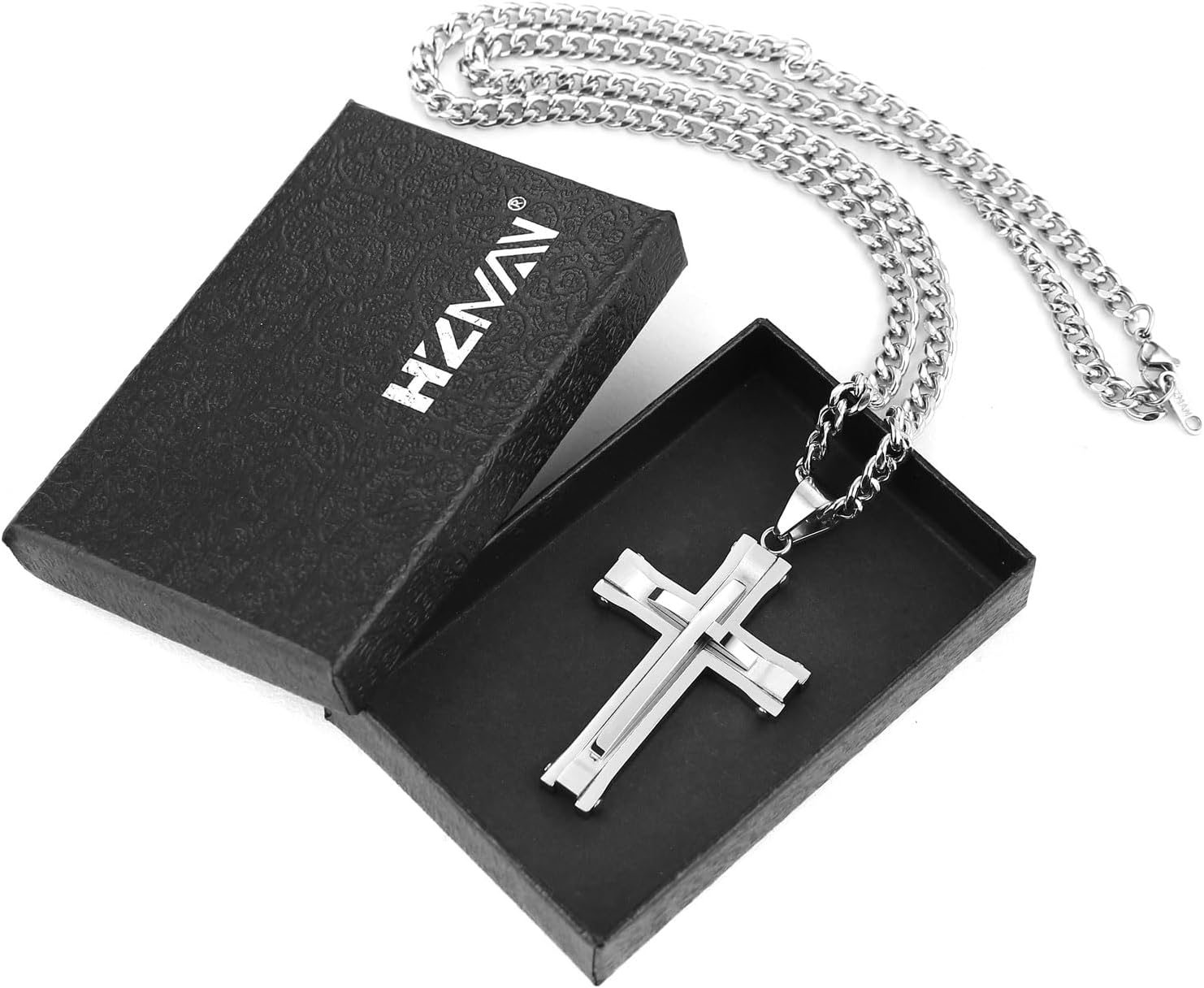 HZMAN Cross Necklace for Men Stainless Steel High Polished Double Layer Cross Necklace Pendant Christian Jewelry Gift with 24Inch Cuban Chain - Image 6