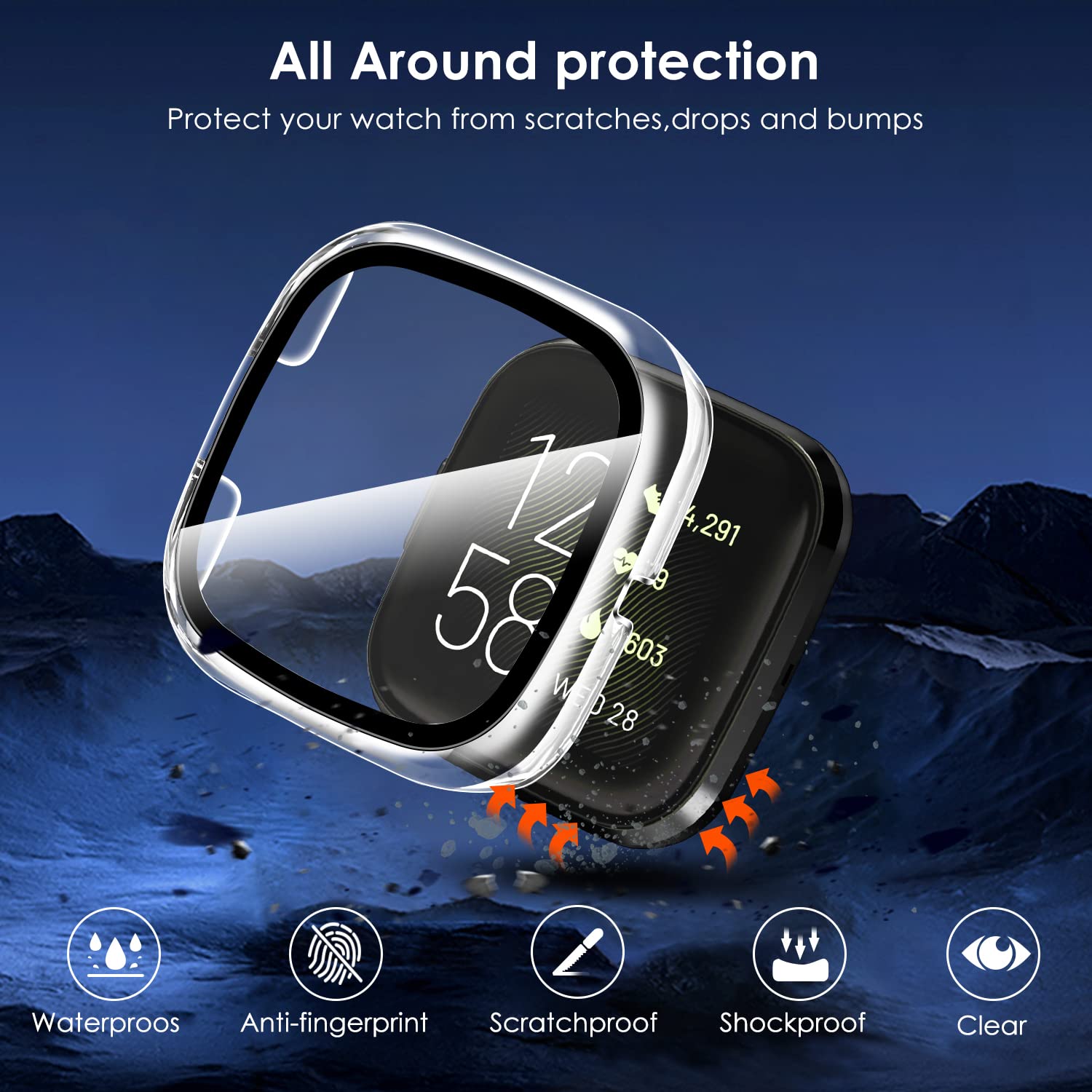 iVoler 3 szt. etui ze szkła hartowanego do Fitbit Versa 2, pełne zakrycie twardy futerał PC, HD przezroczysta folia ochronna przeciw zarysowaniom, 2 przezroczyste + 1 czarny