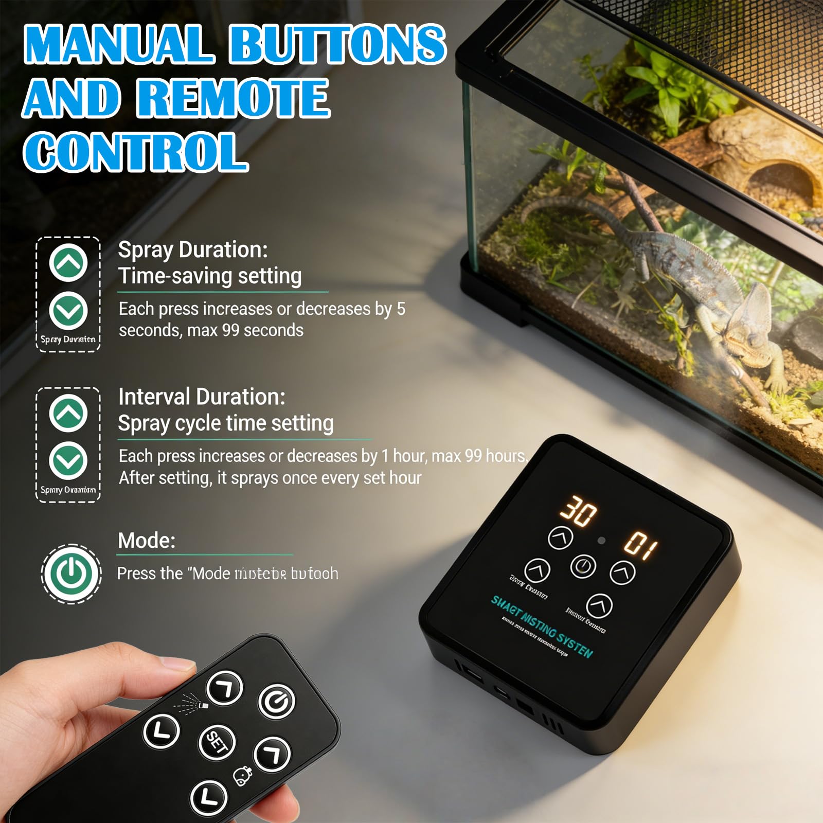 Système de Brumisation Terrarium avec Minuterie, Buse Réglable 360°, Humidificateur Intelligent Reptiles